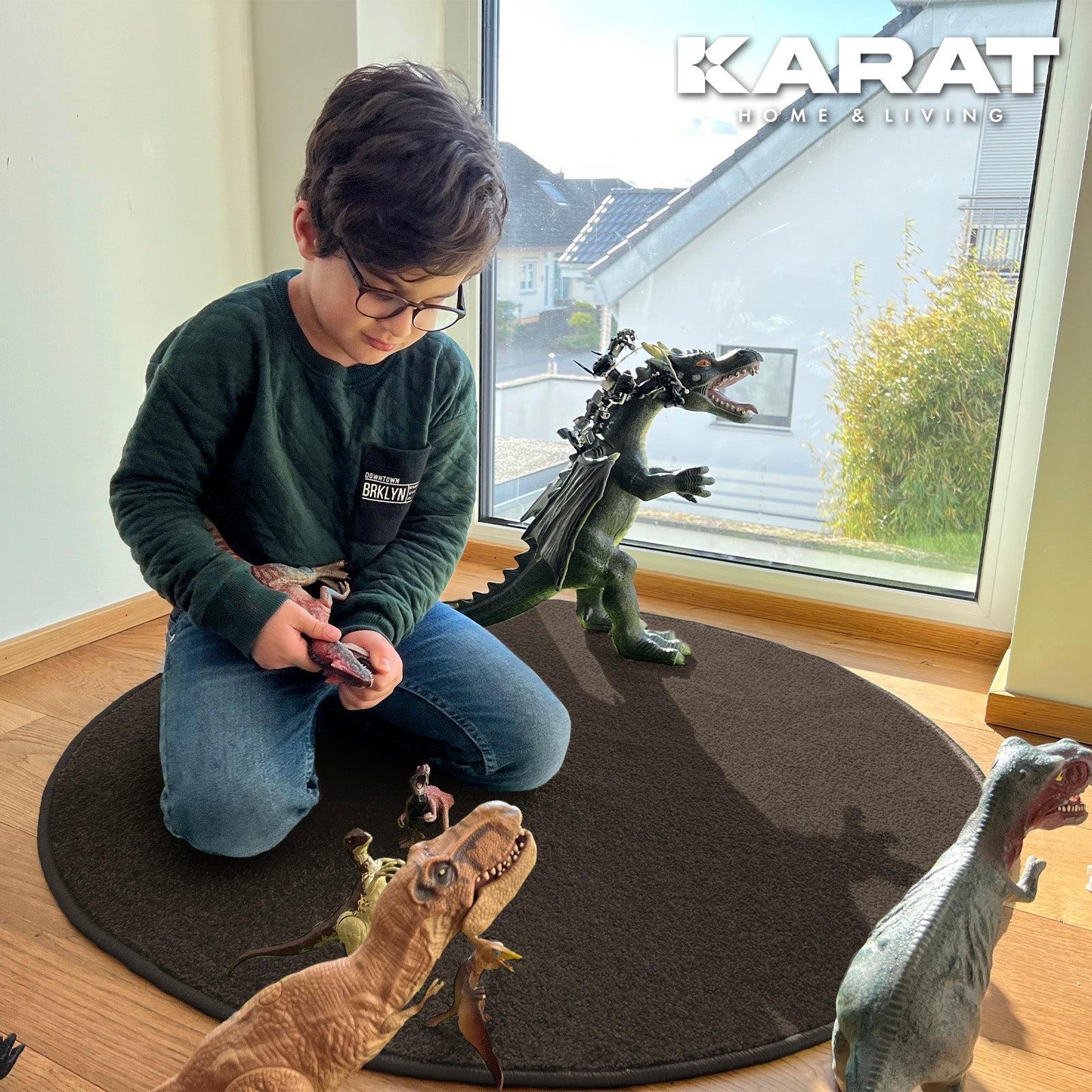 Karat homeliving Kinderspielteppich | Crocodile | Rund | Schlamm - Bild 1