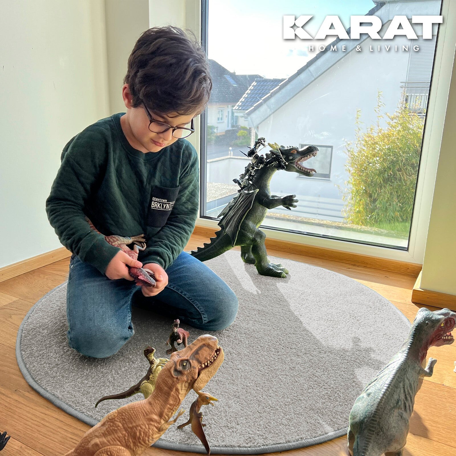 Karat homeliving Kinderspielteppich Crocodile Rund Silbergrau