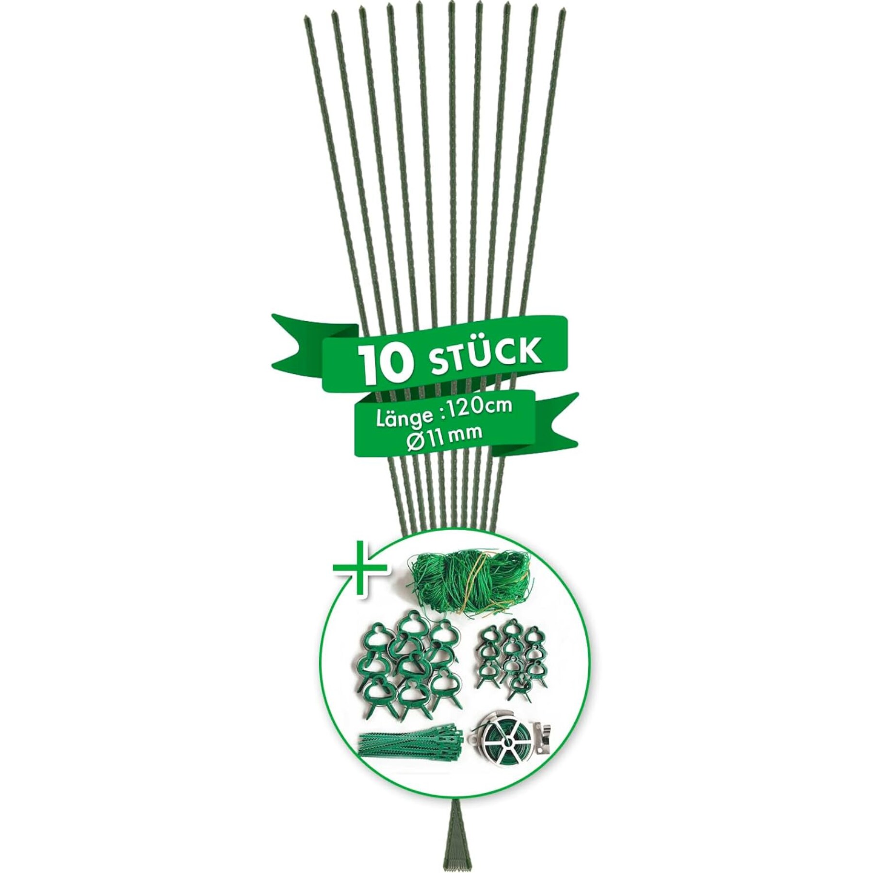 Karat Tomatenspiralst&auml;be oder Pflanzst&auml;be 10er Set inkl. Zubeh&ouml;rset | Pflanzstab - Bild 1