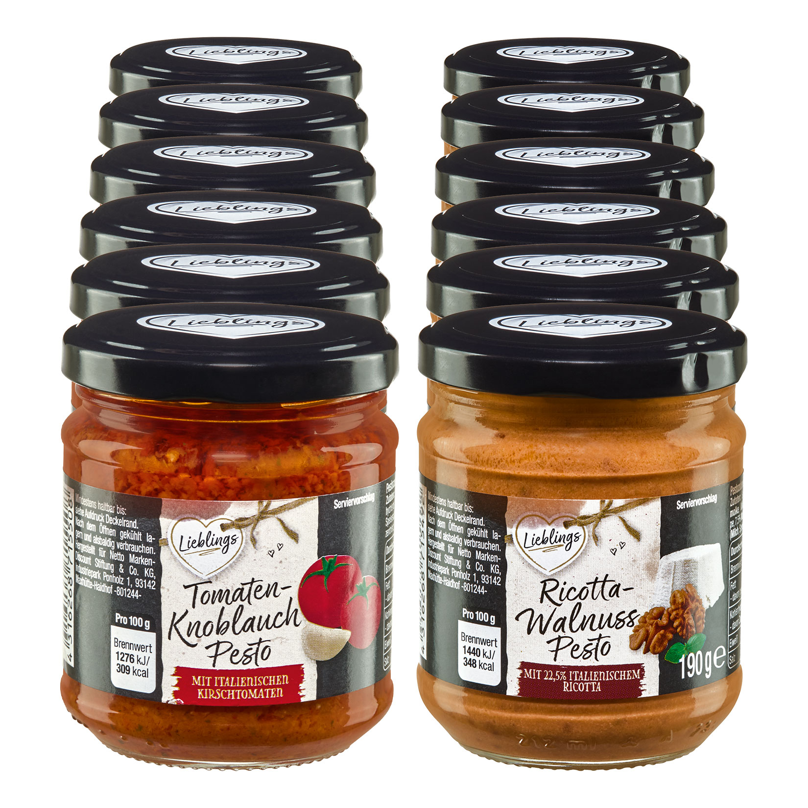 Lieblings Pesto Ricotta Walnuss & Tomate Knoblauch 190 g, 12er Pack - Bild 1