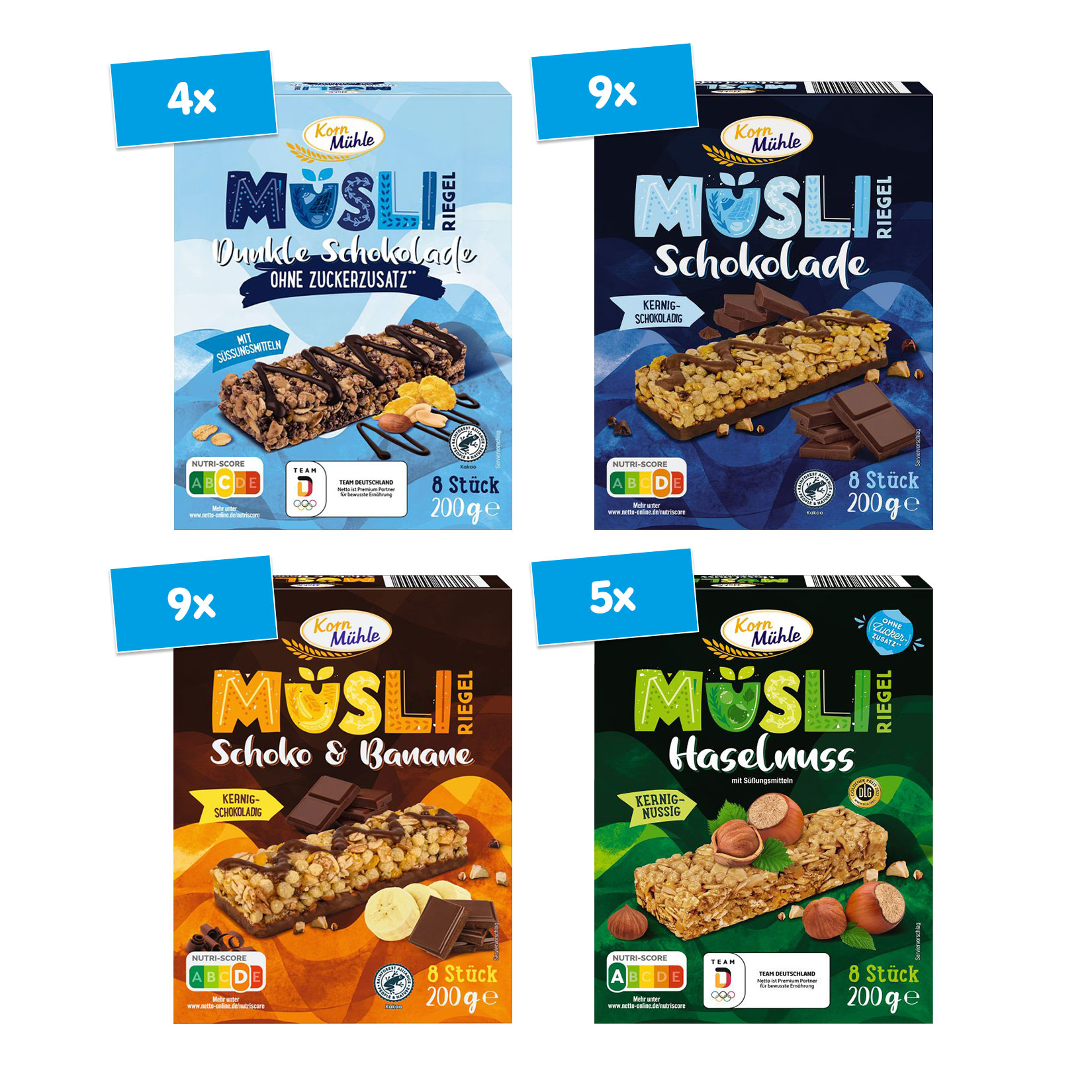 Korn M&uuml;hle M&uuml;sliriegel verschiedene Sorten 200 g, 27er Pack - Bild 1