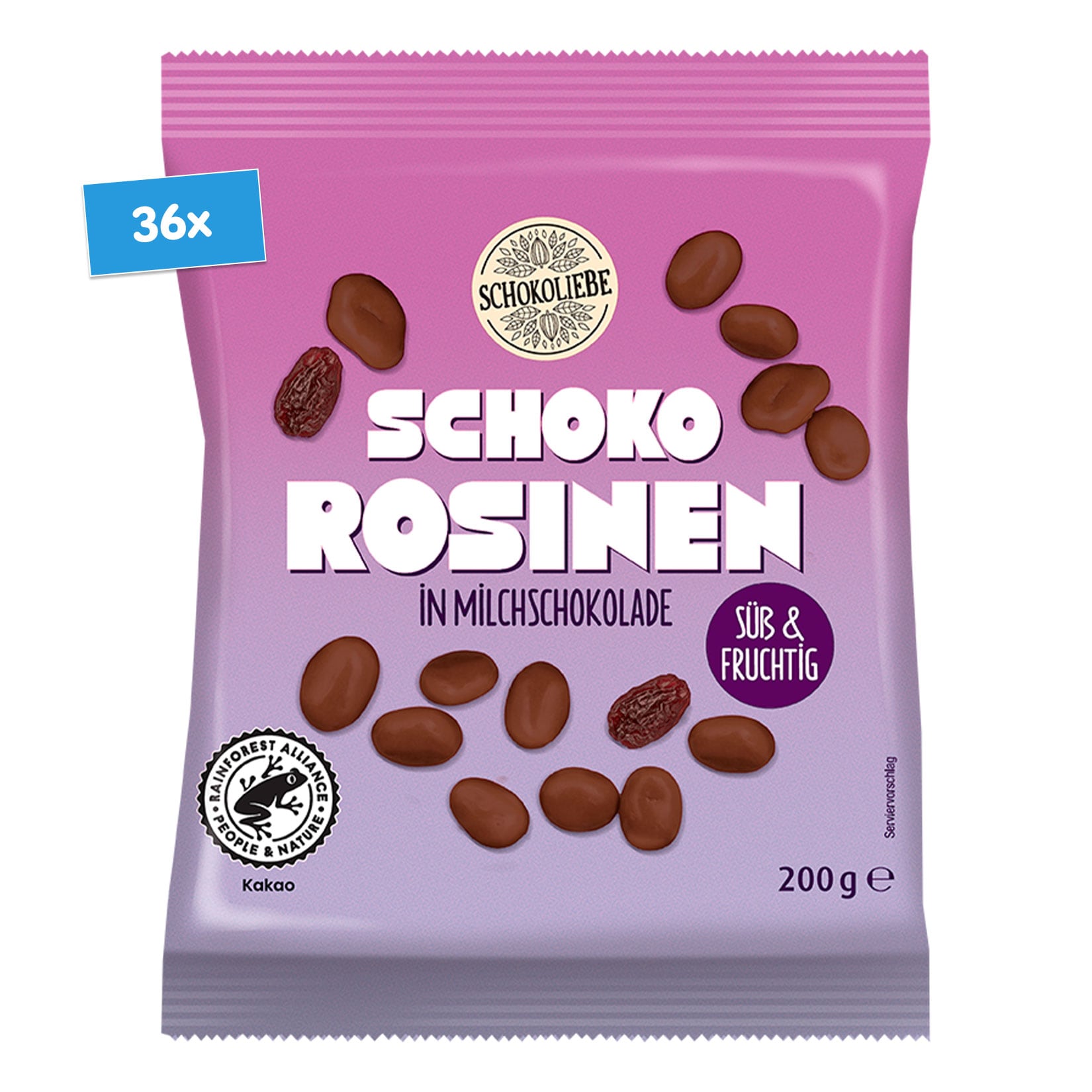Schokoliebe Schoko Rosinen 200 g, 36er Pack - Bild 1