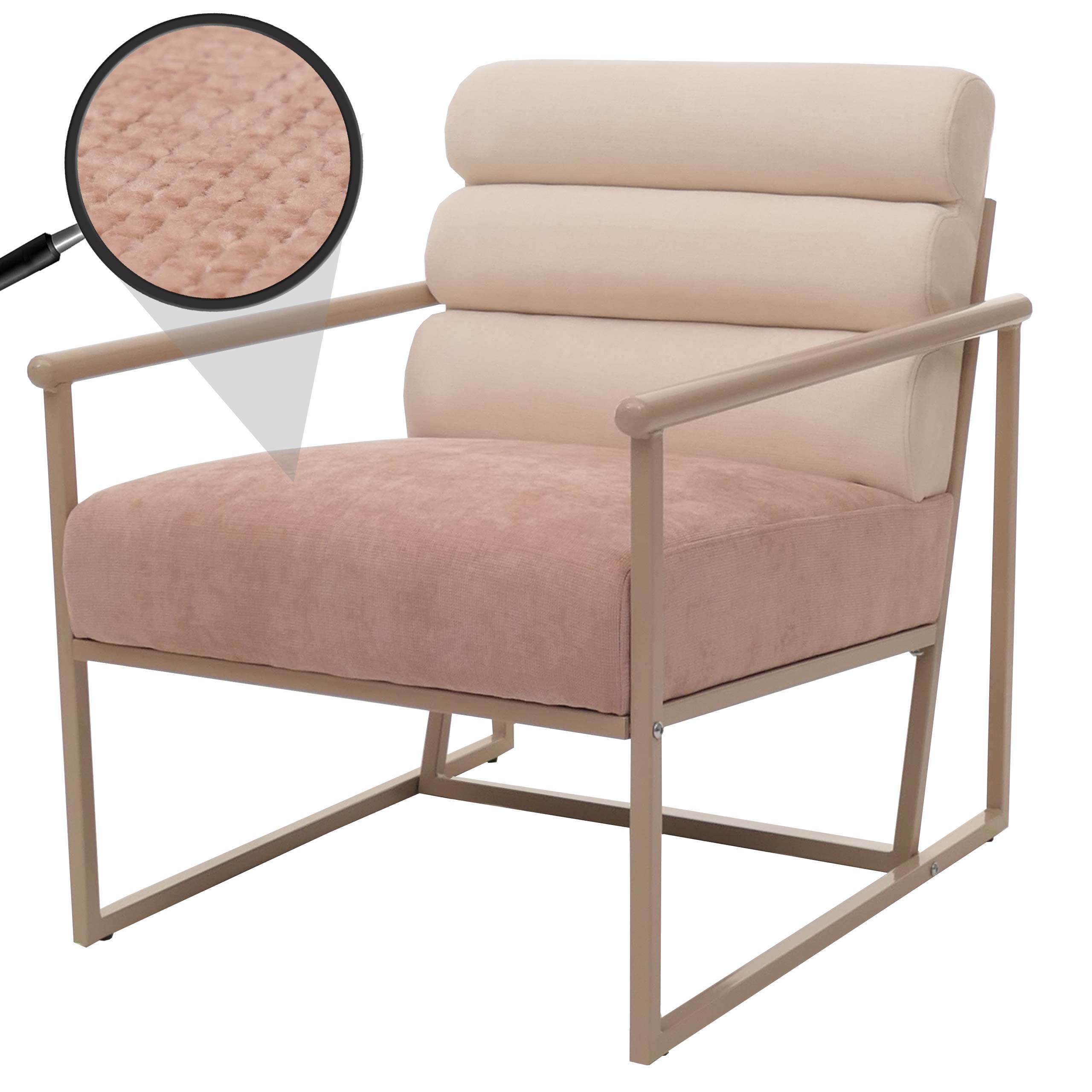 Lounge-Sessel MCW-O38, Cocktail-/Polstersessel Clubsessel, Stoff/Textil (420 g/m&sup2;) Metall MVG ~ beige, Polster ros&eacute; - Bild 1