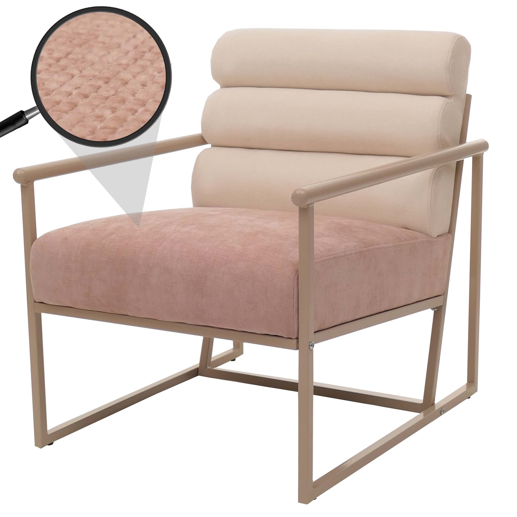 Lounge-Sessel MCW-O38, Cocktail-/Polstersessel Clubsessel, Stoff/Textil (420 g/m²) Metall MVG ~ beige, Polster rosé | 04057651745305