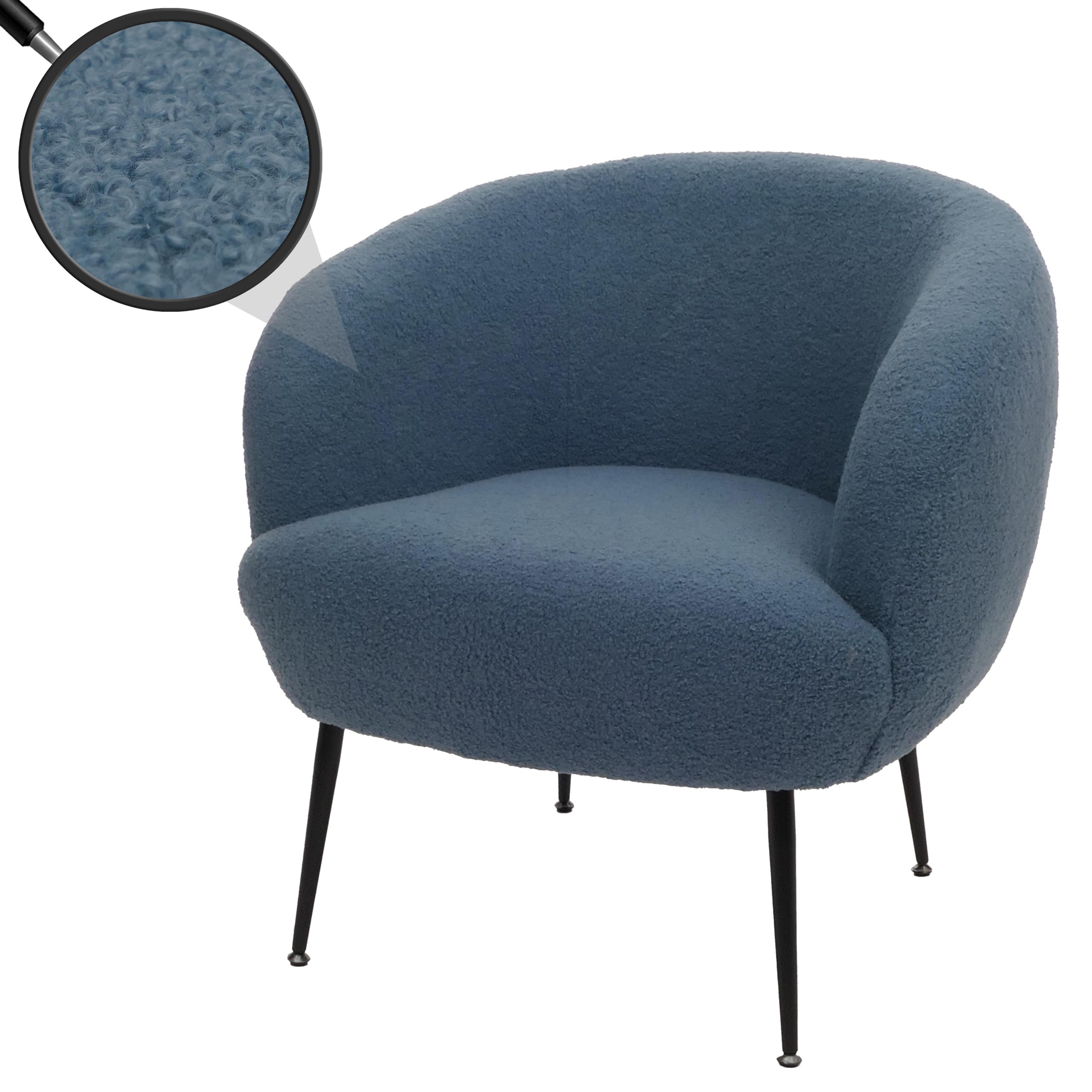 Lounge-Sessel MCW-O37, Cocktail-/Clubsessel Polstersessel Sessel, Stoff/Textil Boucl&eacute; (330g/m&sup2;) Metall MVG ~ blau - Bild 1