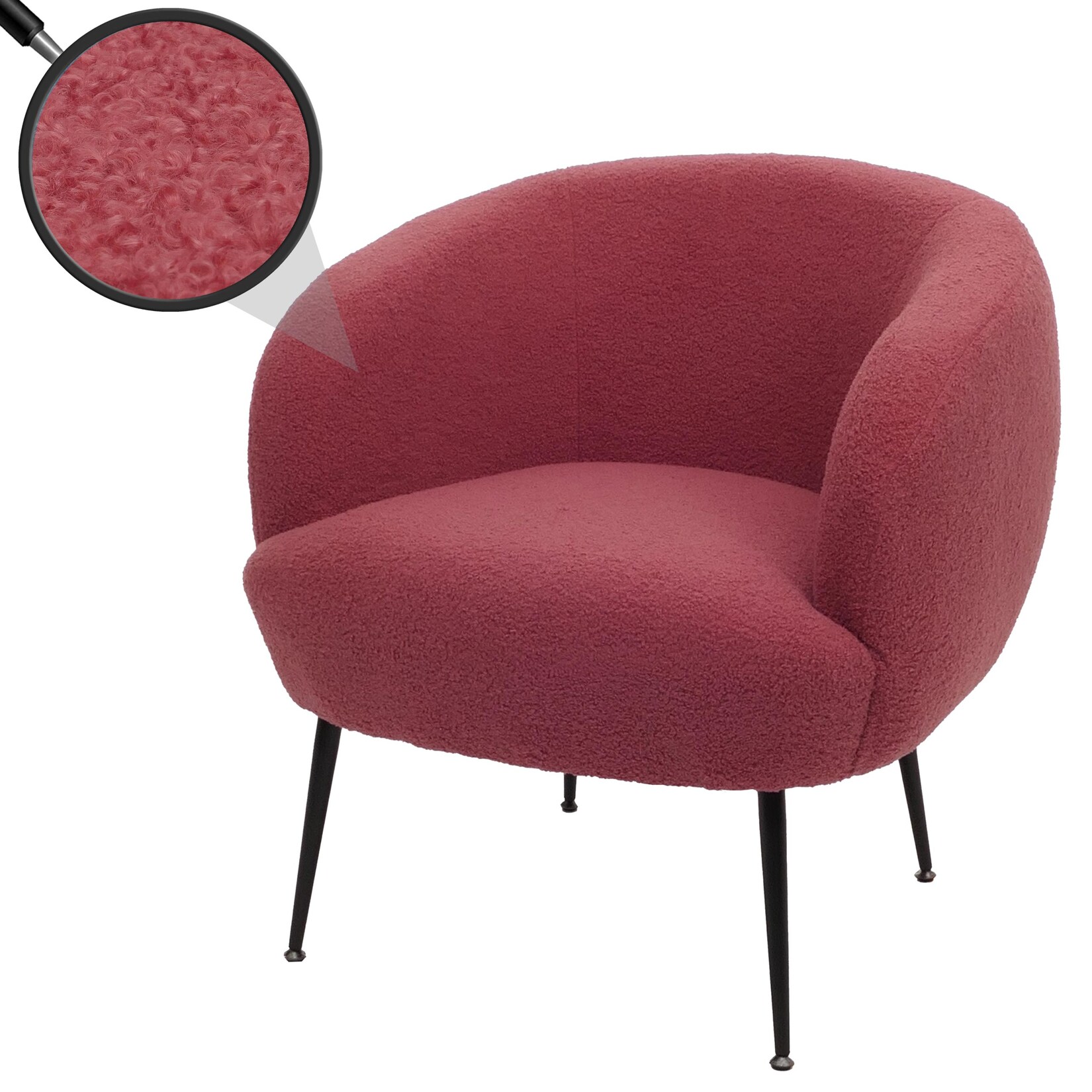 Lounge-Sessel MCW-O37, Cocktail-/Clubsessel Polstersessel Sessel, Stoff/Textil Bouclé (330g/m²) Metall MVG ~ purpur-rot