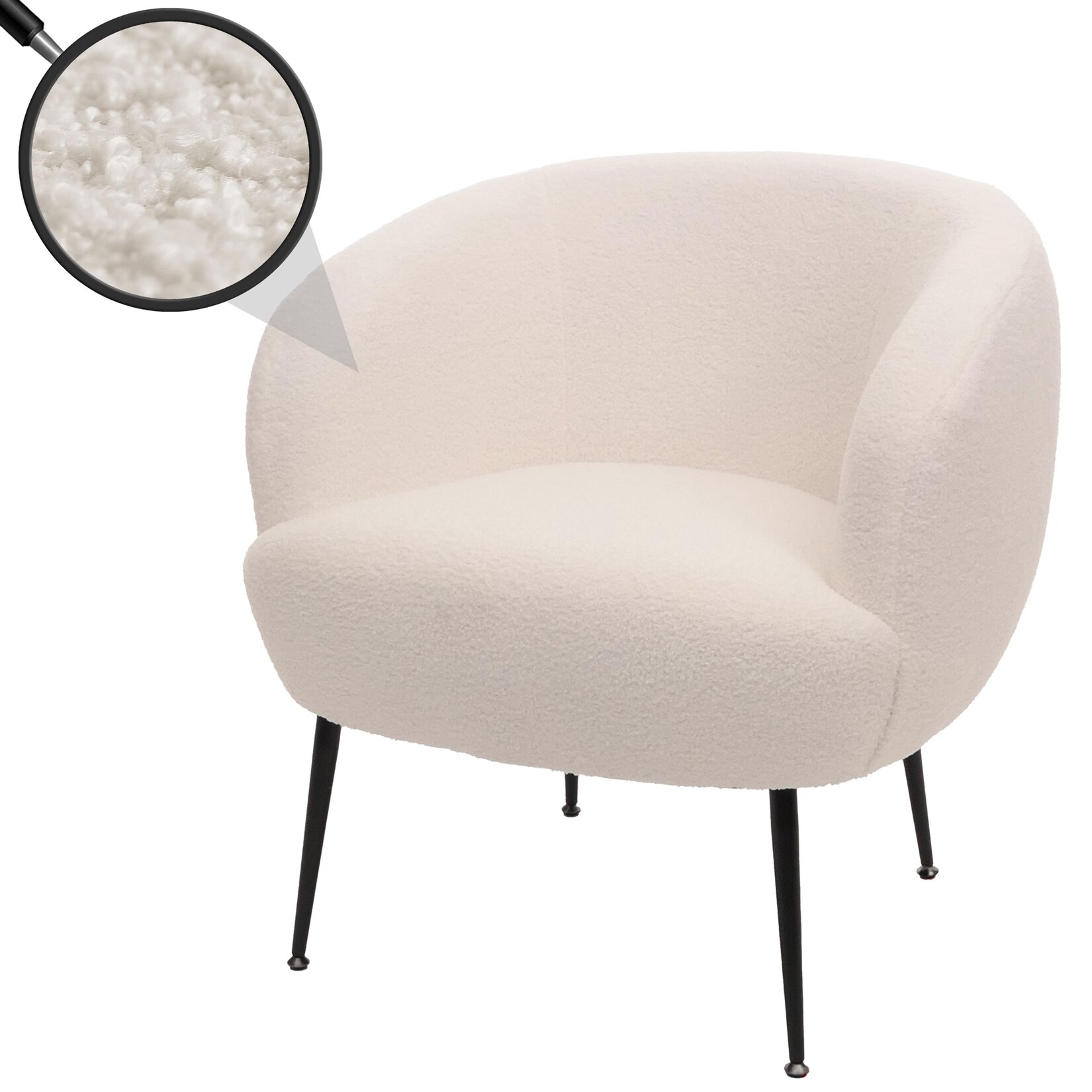 Lounge-Sessel MCW-O37, Cocktail-/Clubsessel Polstersessel Sessel, Stoff/Textil Bouclé (330g/m²) Metall MVG ~ weiß | 04057651744520