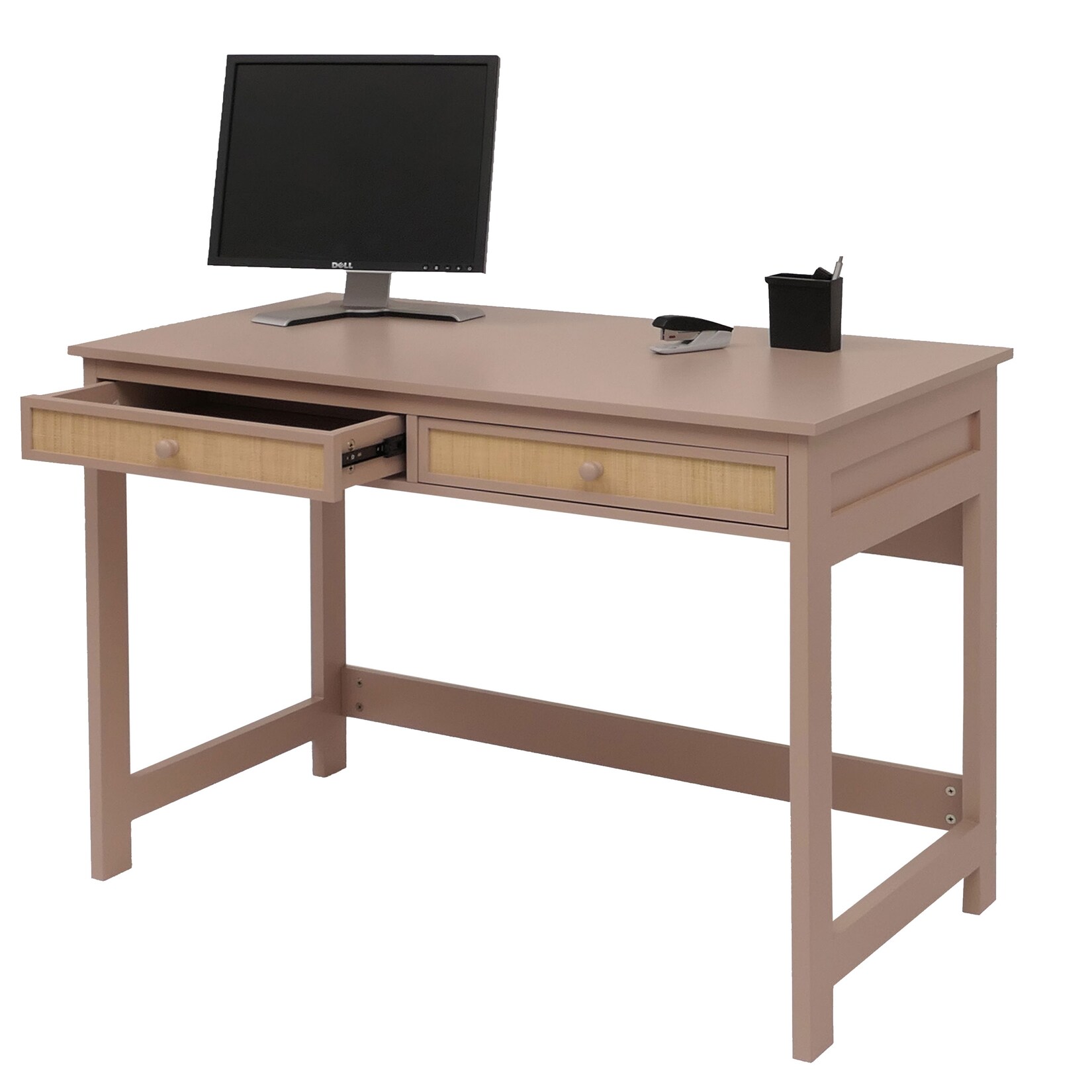 Schreibtisch MCW-O36, Bürotisch Laptoptisch Arbeitstisch, Schublade 78x110x60cm Holz ~ helltaupe