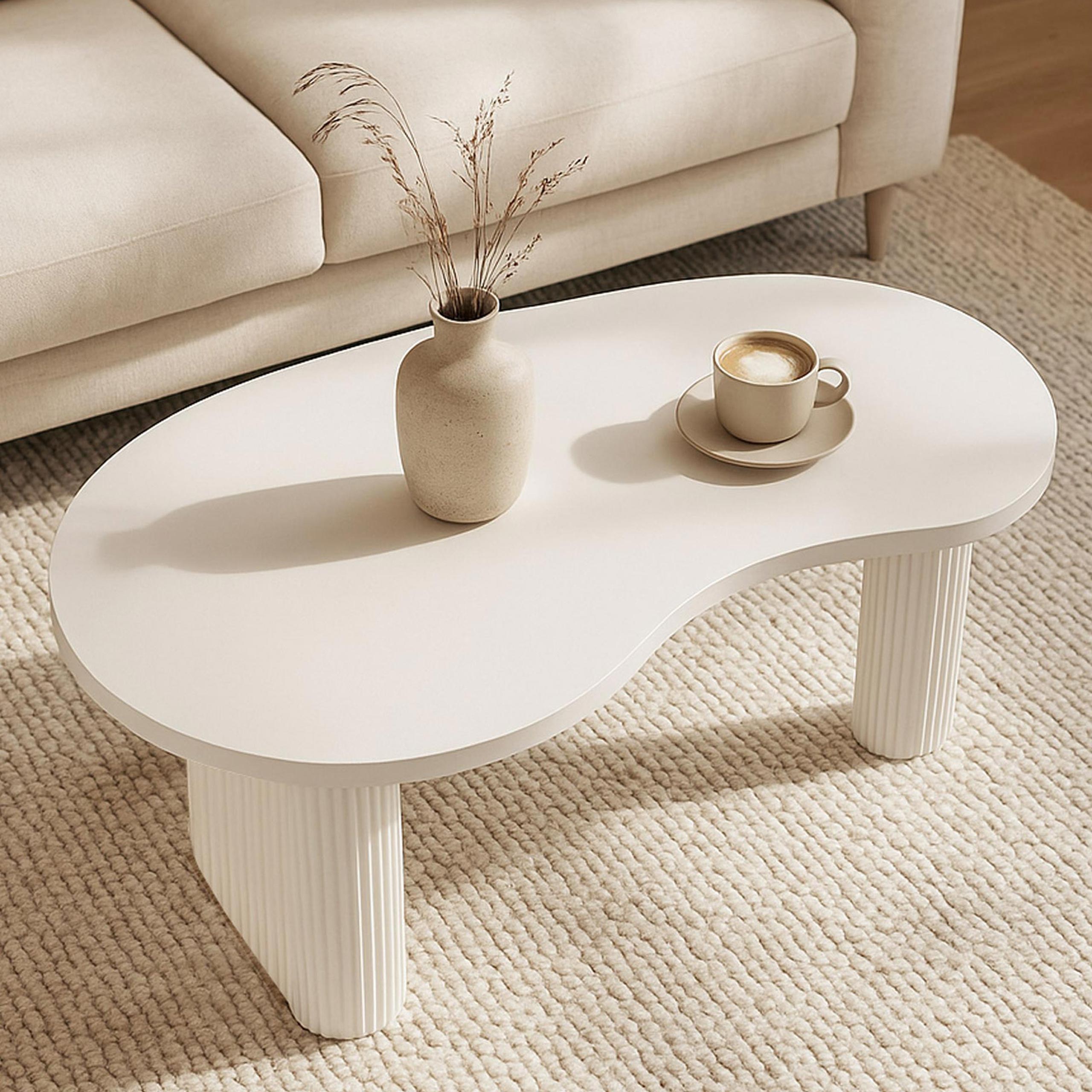 Couchtisch MCW-O29, Beistelltisch Sofatisch, organische Form Melamin Holz, 45x110x60cm ~ wei&szlig; - Bild 1