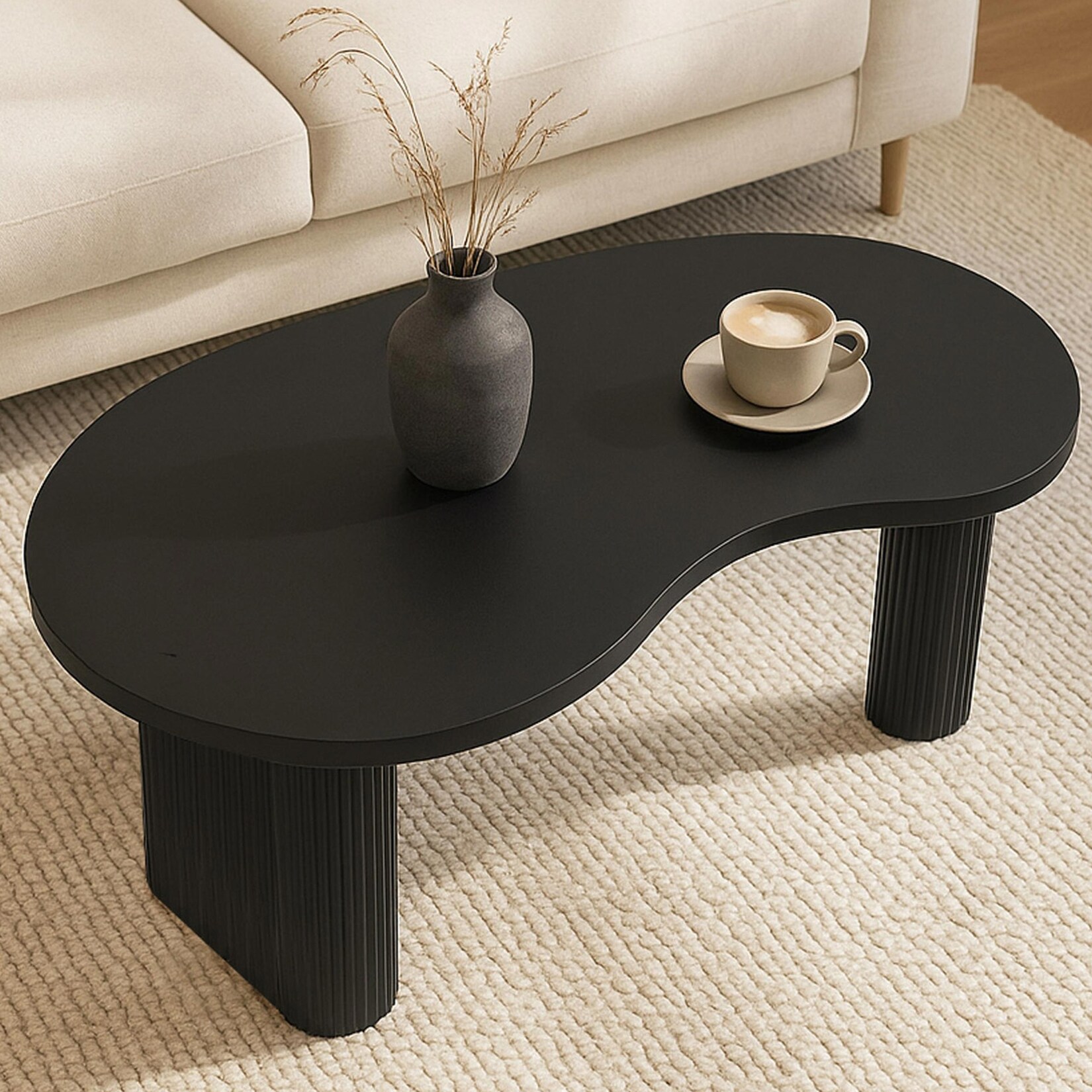 Couchtisch MCW-O29, Beistelltisch Sofatisch, organische Form Melamin Holz, 45x110x60cm ~ Holzoptik schwarz