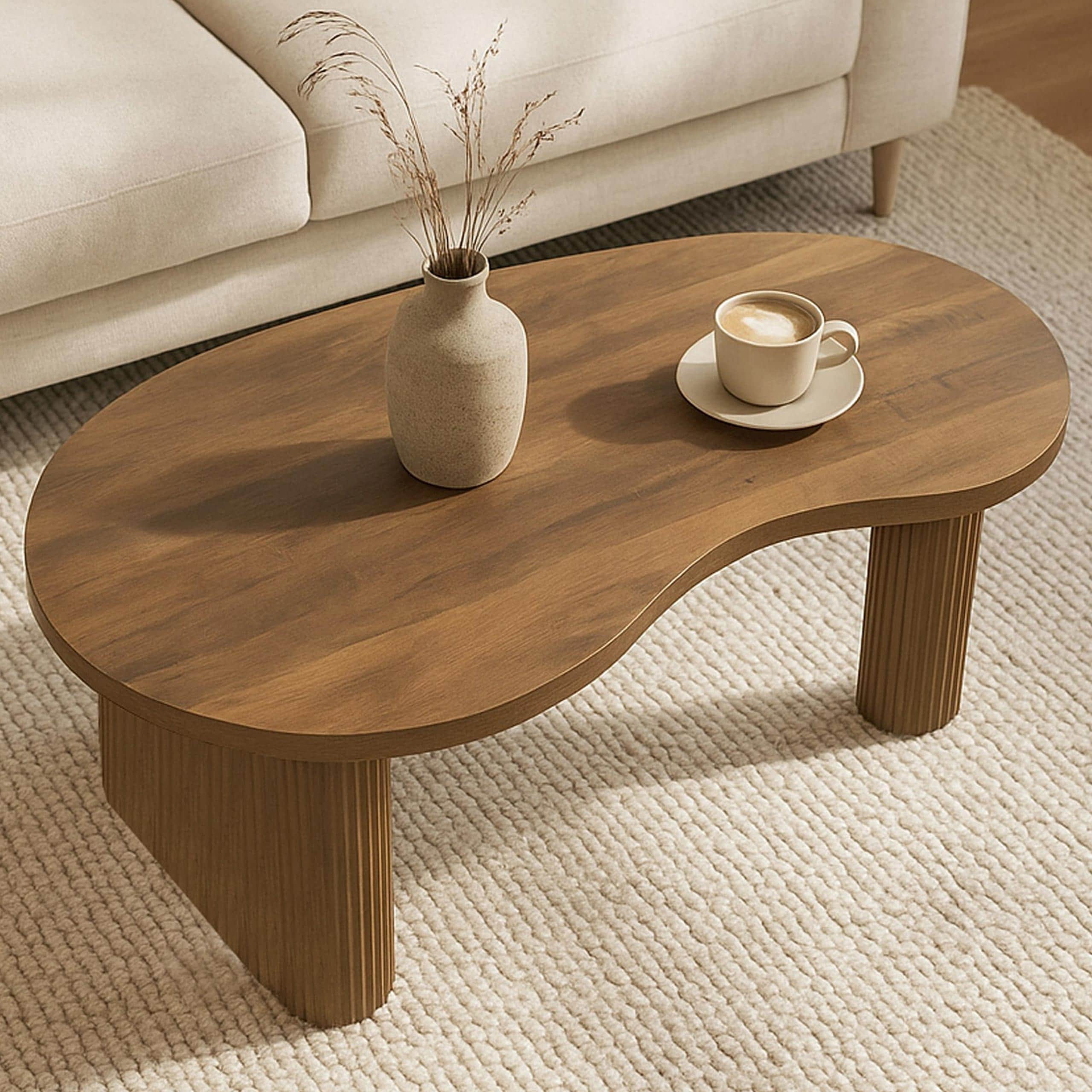 Couchtisch MCW-O29, Beistelltisch Sofatisch, organische Form Melamin Holz, 45x110x60cm ~ Holzoptik braun - Bild 1