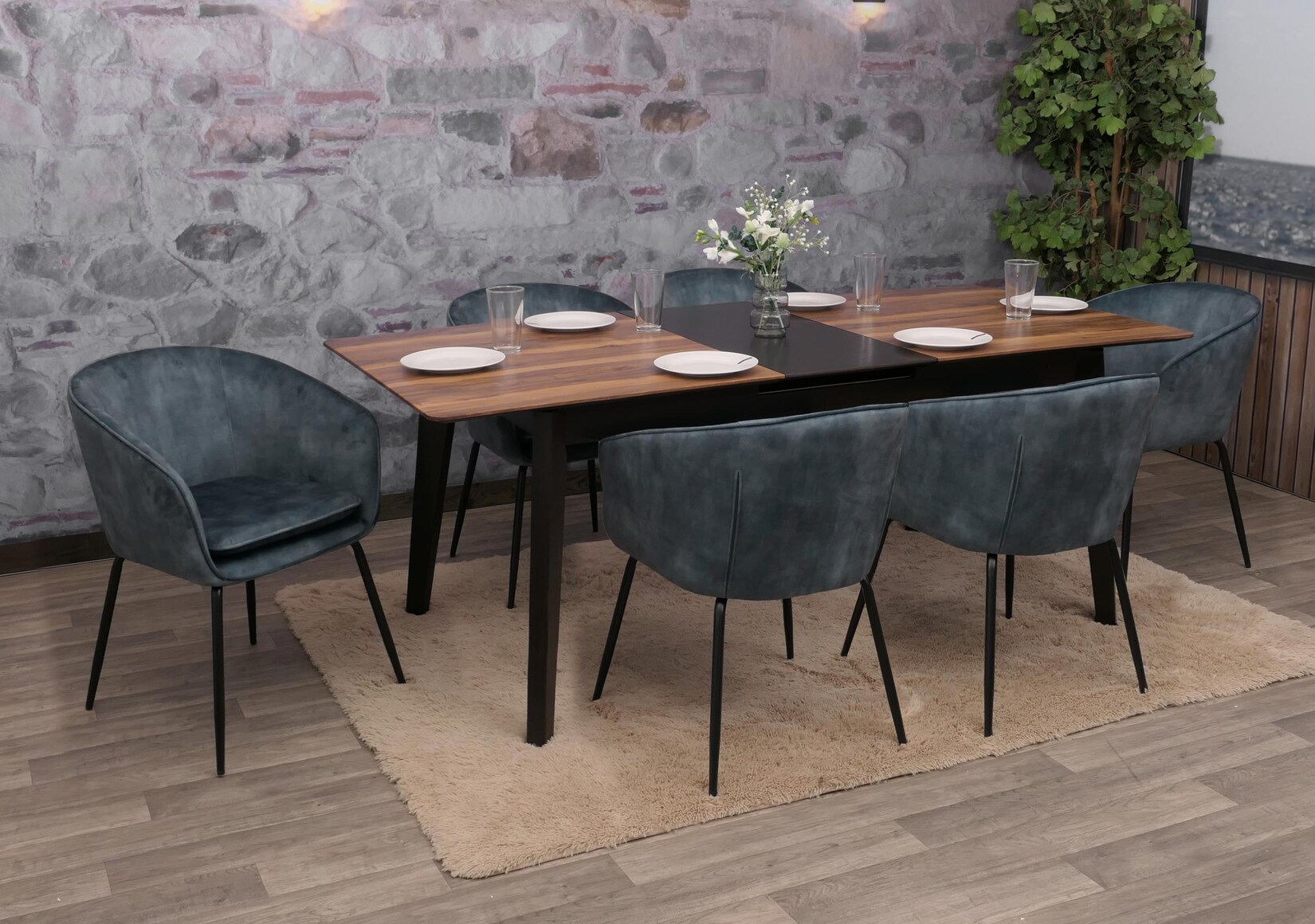 6er-Set Esszimmerstuhl MCW-O28, Küchenstuhl Polsterstuhl Stuhl, Stoff/Textil (340g/m²) Metall ~ blau