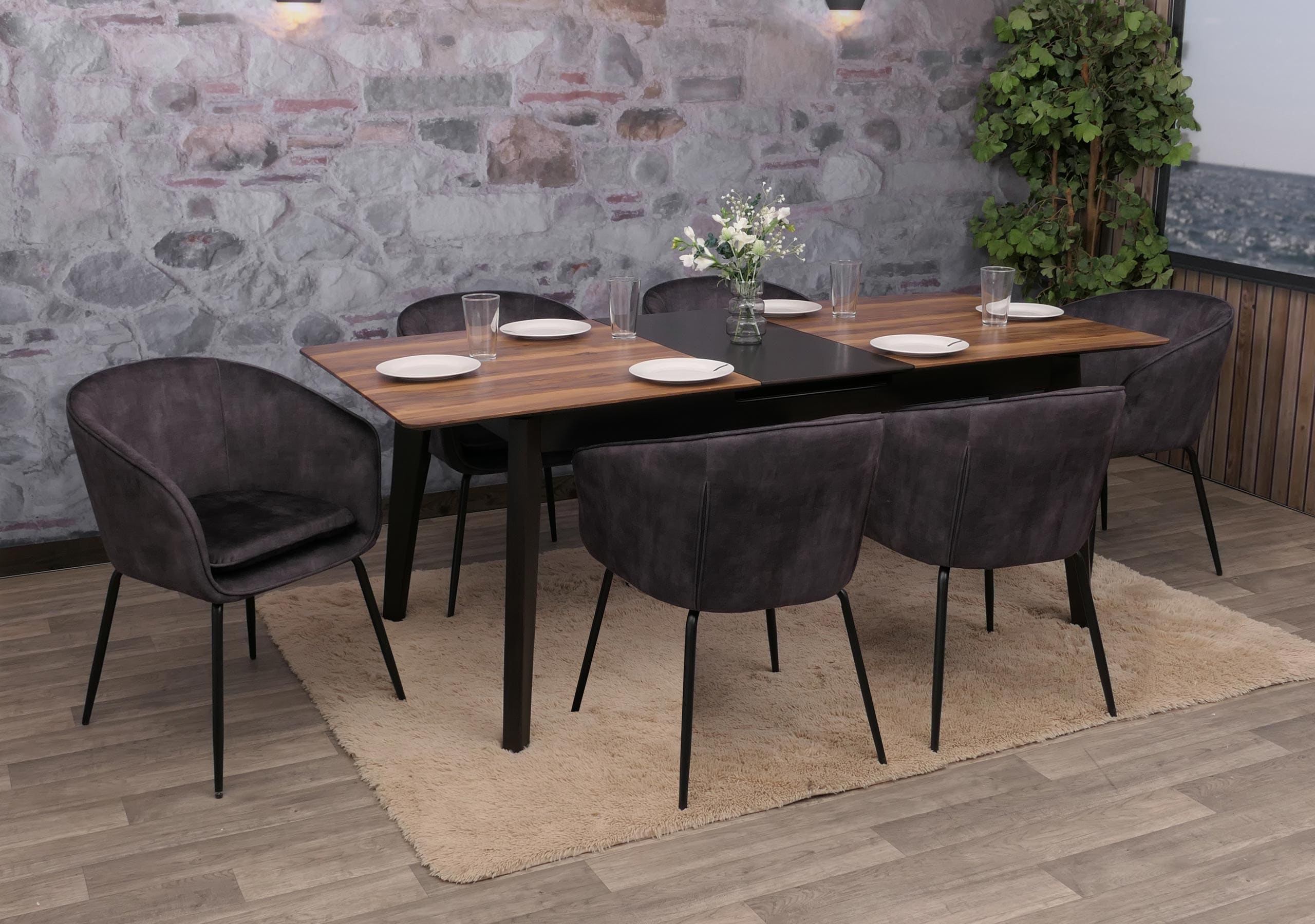 6er-Set Esszimmerstuhl MCW-O28, K&uuml;chenstuhl Polsterstuhl Stuhl, Stoff/Textil (340g/m&sup2;) Metall ~ dunkelgrau - Bild 1