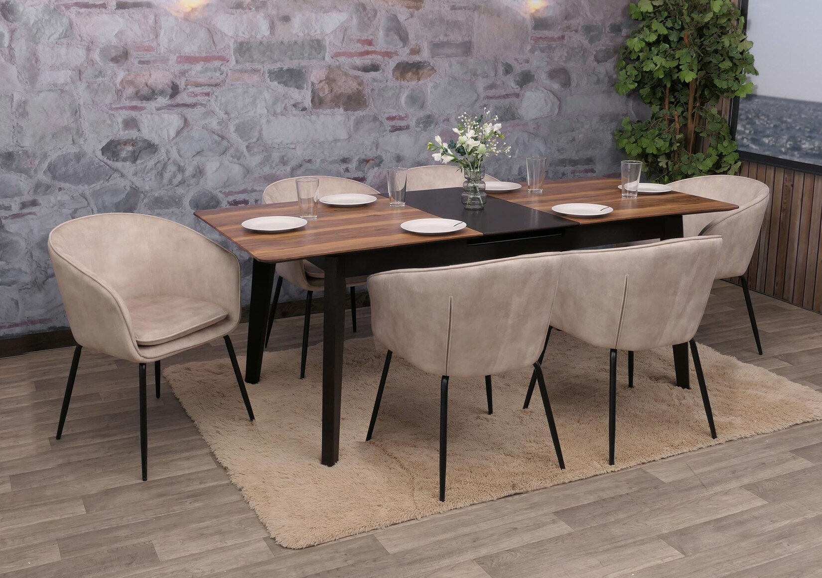 6er-Set Esszimmerstuhl MCW-O28, Küchenstuhl Polsterstuhl Stuhl, Stoff/Textil (340g/m²) Metall ~ taupe