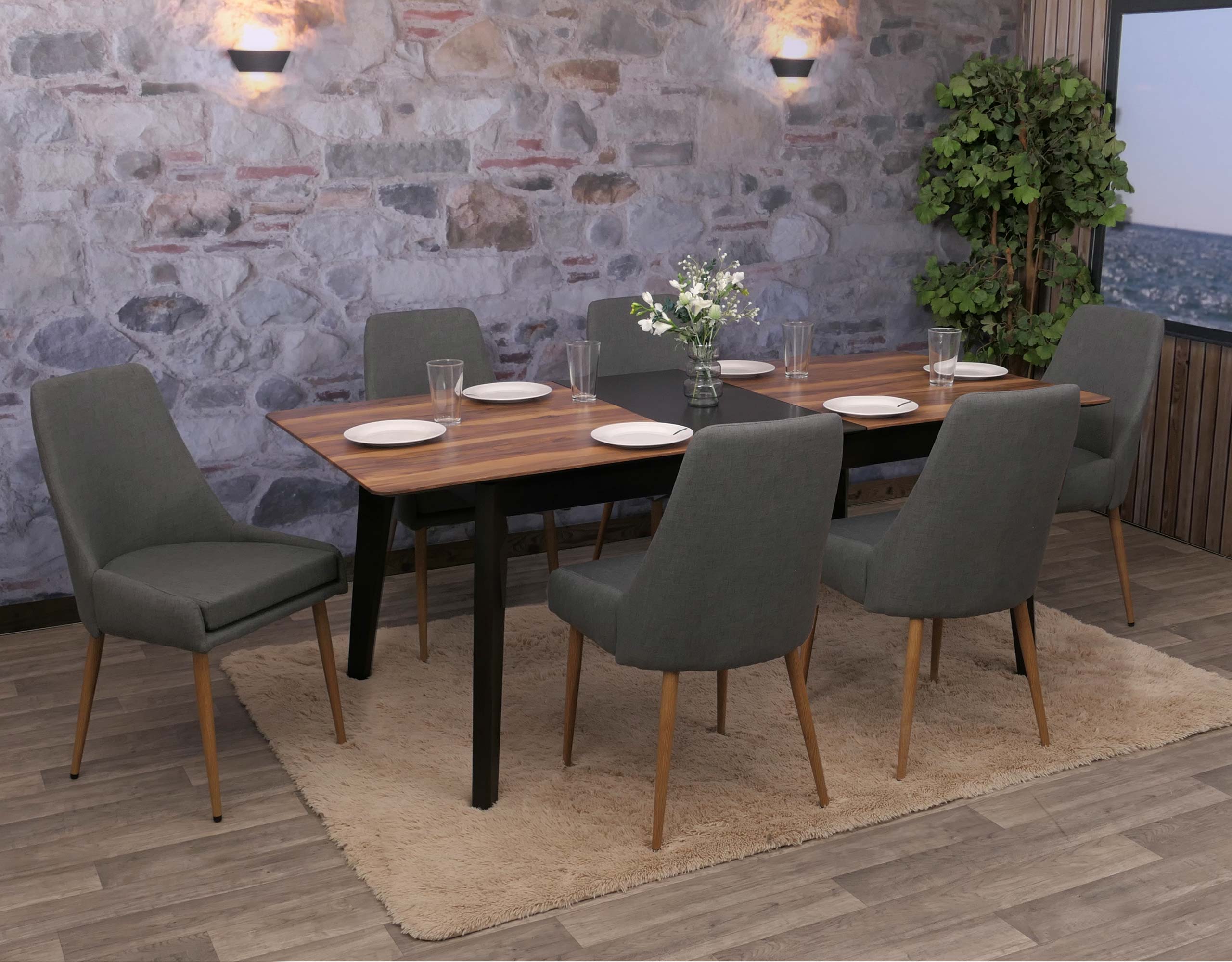 6er-Set Esszimmerstuhl MCW-O27, K&uuml;chenstuhl Polsterstuhl Stuhl, Stoff/Textil (280g/m&sup2;) Metall ~ dunkelgrau - Bild 1