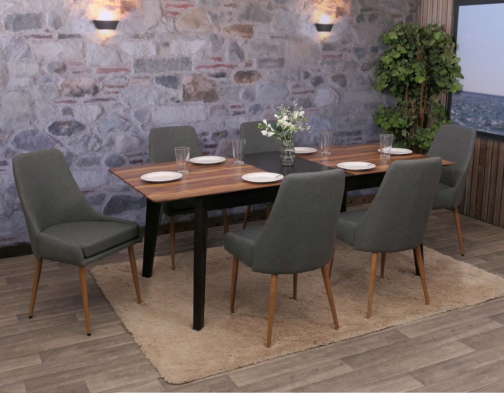 6er-Set Esszimmerstuhl MCW-O27, Küchenstuhl Polsterstuhl Stuhl, Stoff/Textil (280g/m²) Metall ~ dunkelgrau