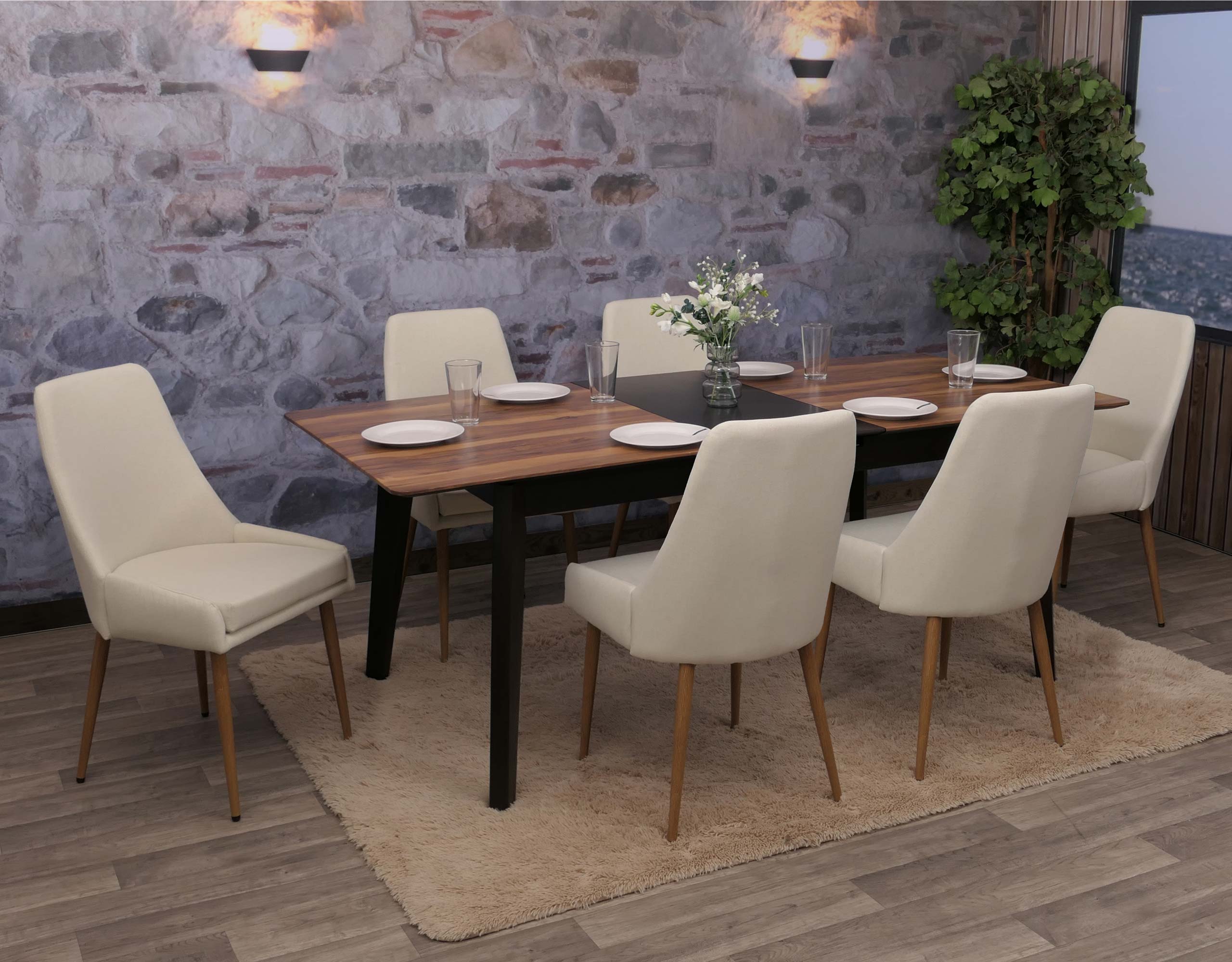 6er-Set Esszimmerstuhl MCW-O27, K&uuml;chenstuhl Polsterstuhl Stuhl, Stoff/Textil (280g/m&sup2;) Metall ~ beige - Bild 1