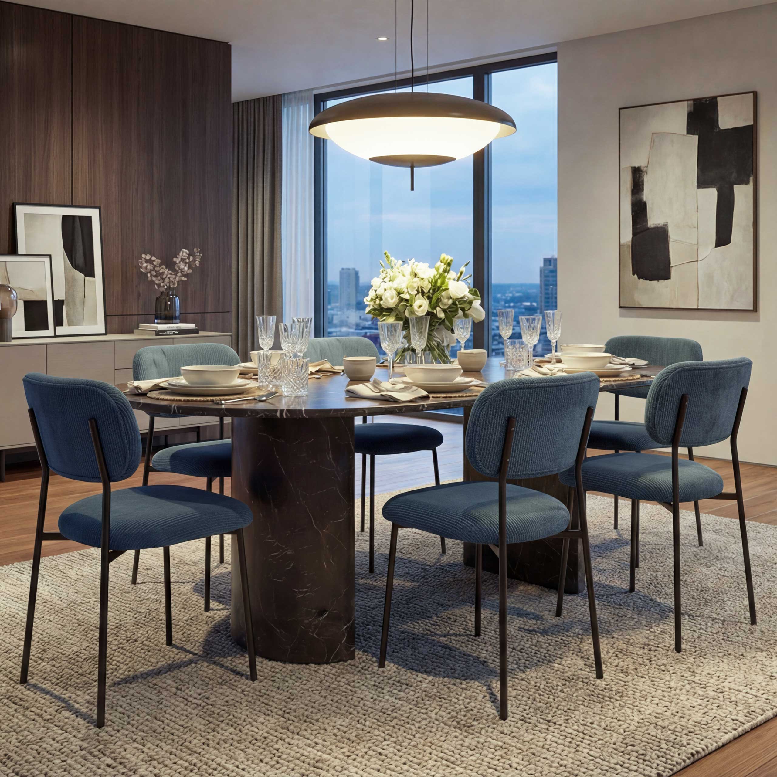 6er-Set Esszimmerstuhl MCW-O26, K&uuml;chenstuhl Polsterstuhl Stuhl, Cord (330g/m&sup2;) Stoff/Textil Metall ~ blau - Bild 1