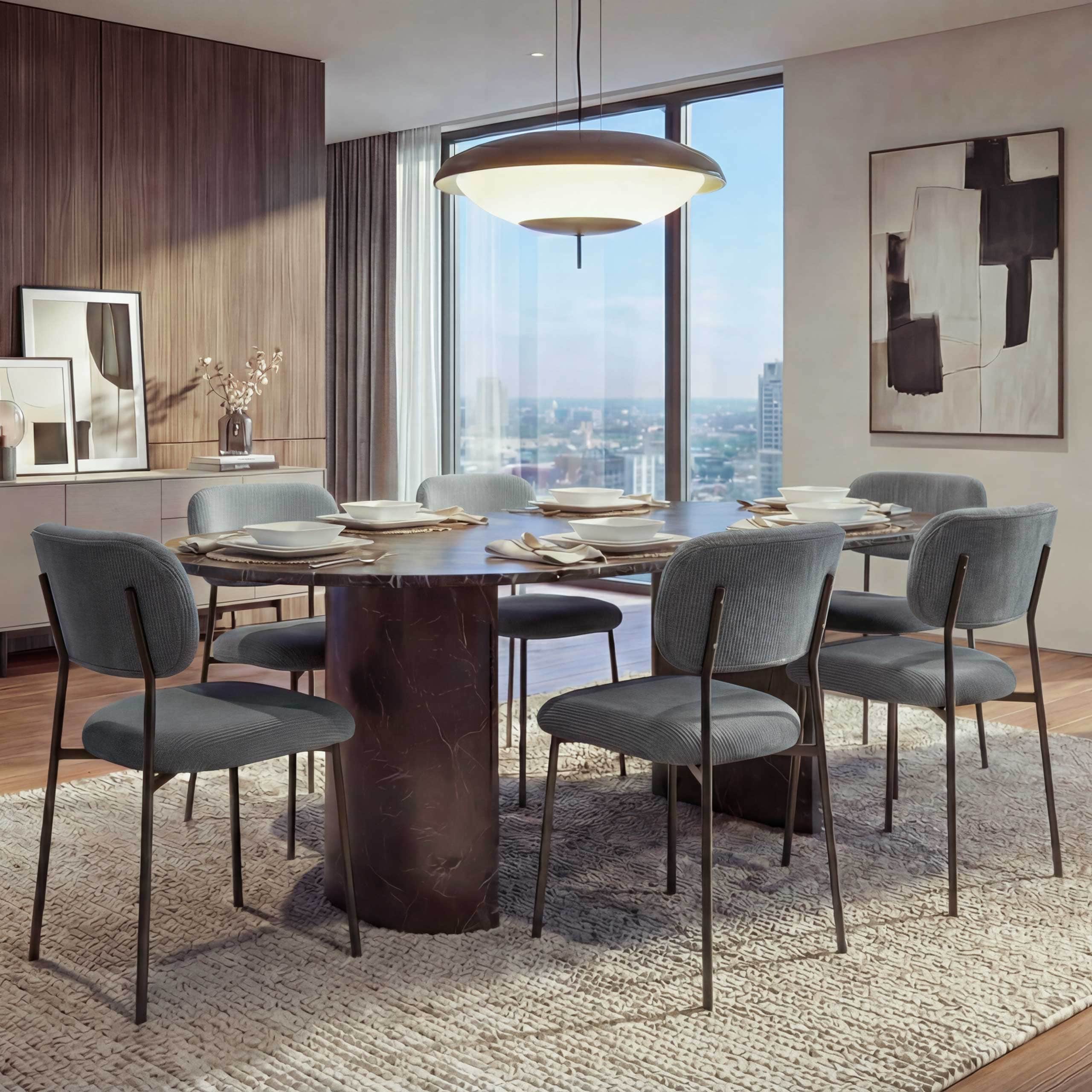 6er-Set Esszimmerstuhl MCW-O26, K&uuml;chenstuhl Polsterstuhl Stuhl, Cord (330g/m&sup2;) Stoff/Textil Metall ~ dunkelgrau - Bild 1