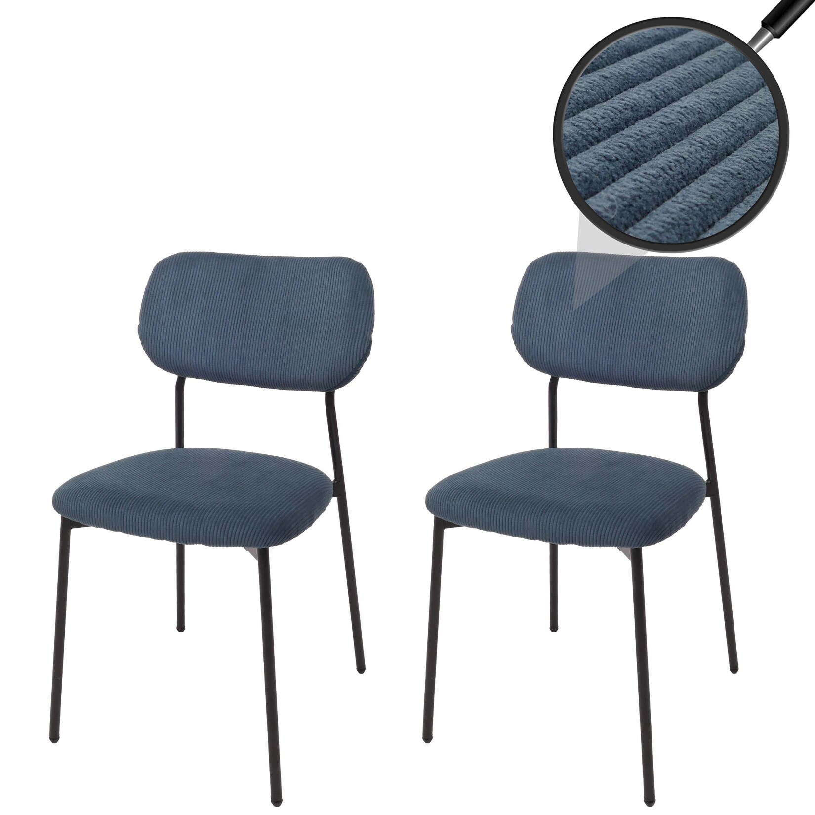 2er-Set Esszimmerstuhl MCW-O26, Küchenstuhl Polsterstuhl Stuhl, Cord (330g/m²) Stoff/Textil Metall ~ blau