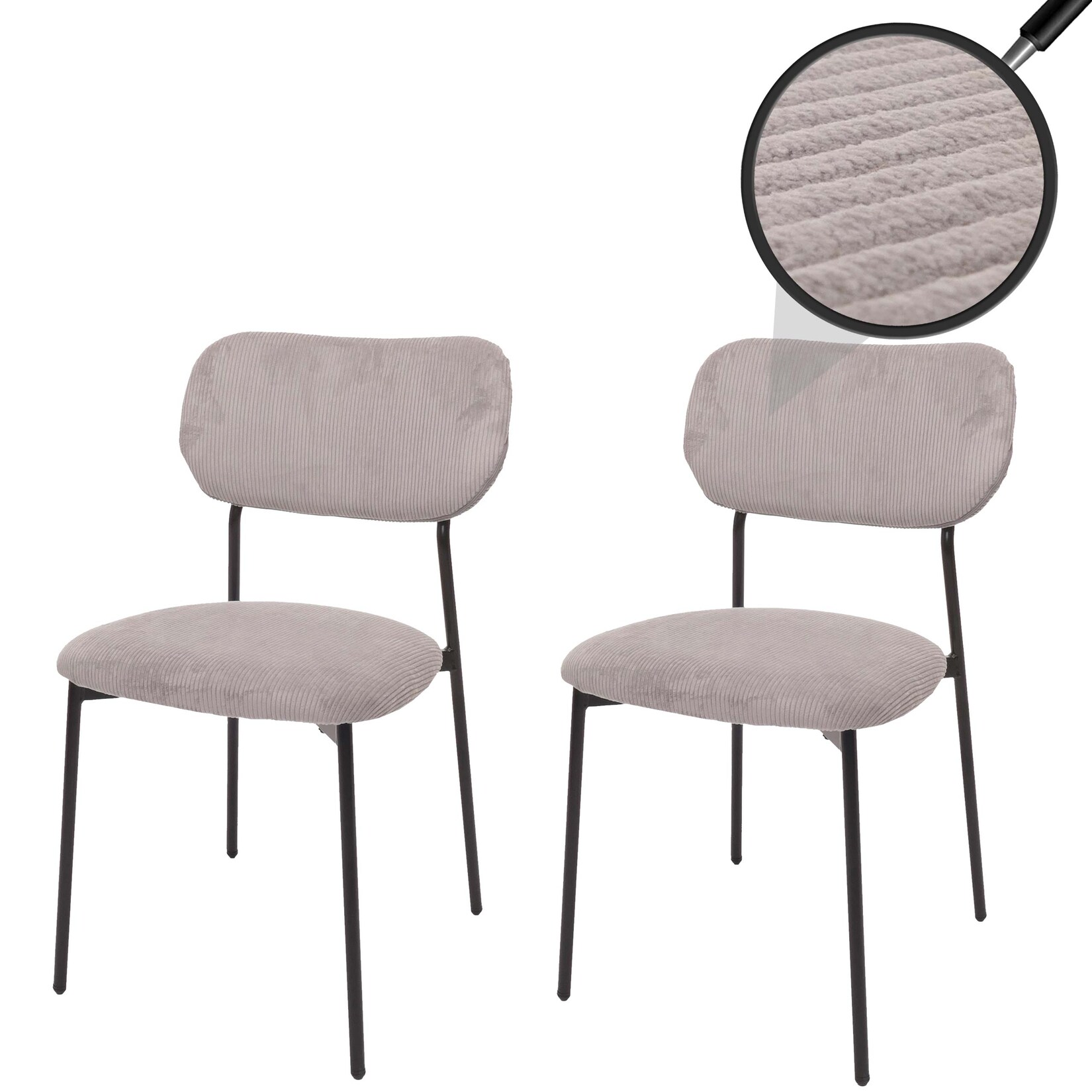 2er-Set Esszimmerstuhl MCW-O26, Küchenstuhl Polsterstuhl Stuhl, Cord (330g/m²) Stoff/Textil Metall ~ hellgrau