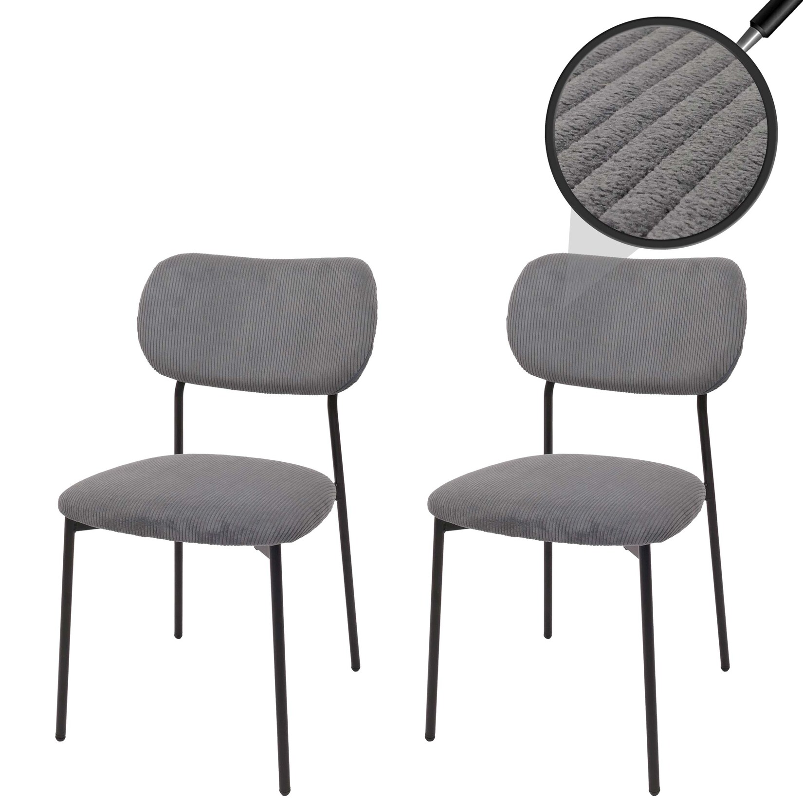 2er-Set Esszimmerstuhl MCW-O26, Küchenstuhl Polsterstuhl Stuhl, Cord (330g/m²) Stoff/Textil Metall ~ dunkelgrau