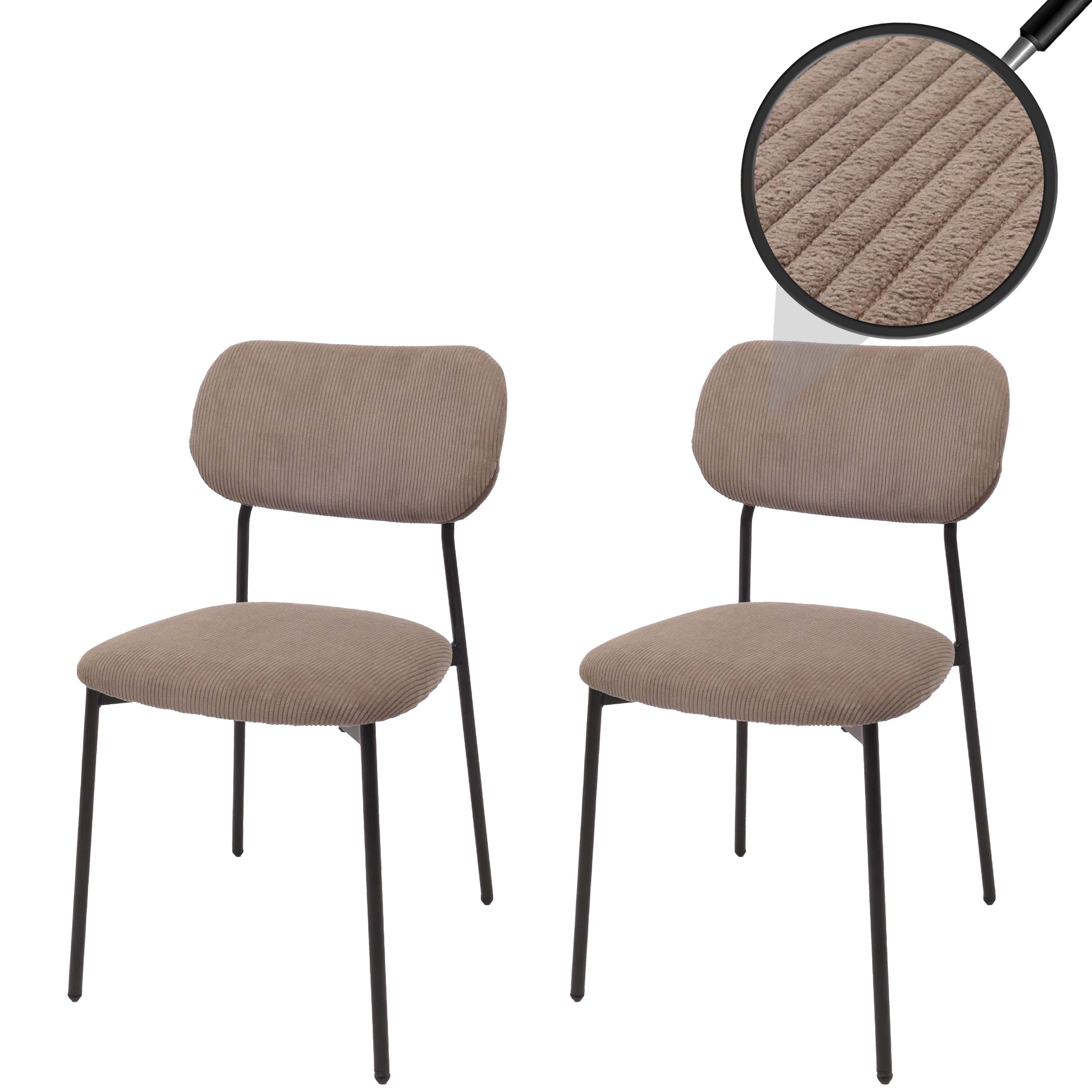 2er-Set Esszimmerstuhl MCW-O26, K&uuml;chenstuhl Polsterstuhl Stuhl, Cord (330g/m&sup2;) Stoff/Textil Metall ~ taupe - Bild 1