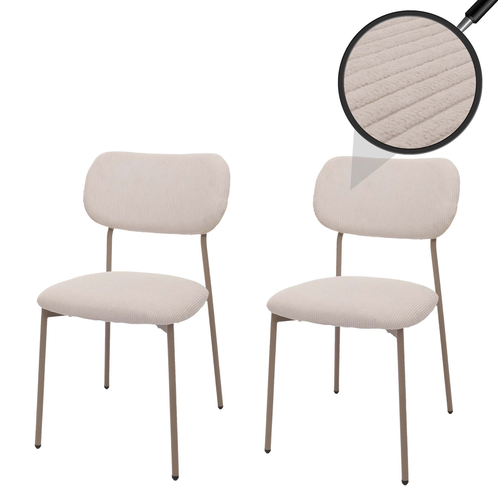 2er-Set Esszimmerstuhl MCW-O26, Küchenstuhl Polsterstuhl Stuhl, Cord (330g/m²) Stoff/Textil Metall ~ beige