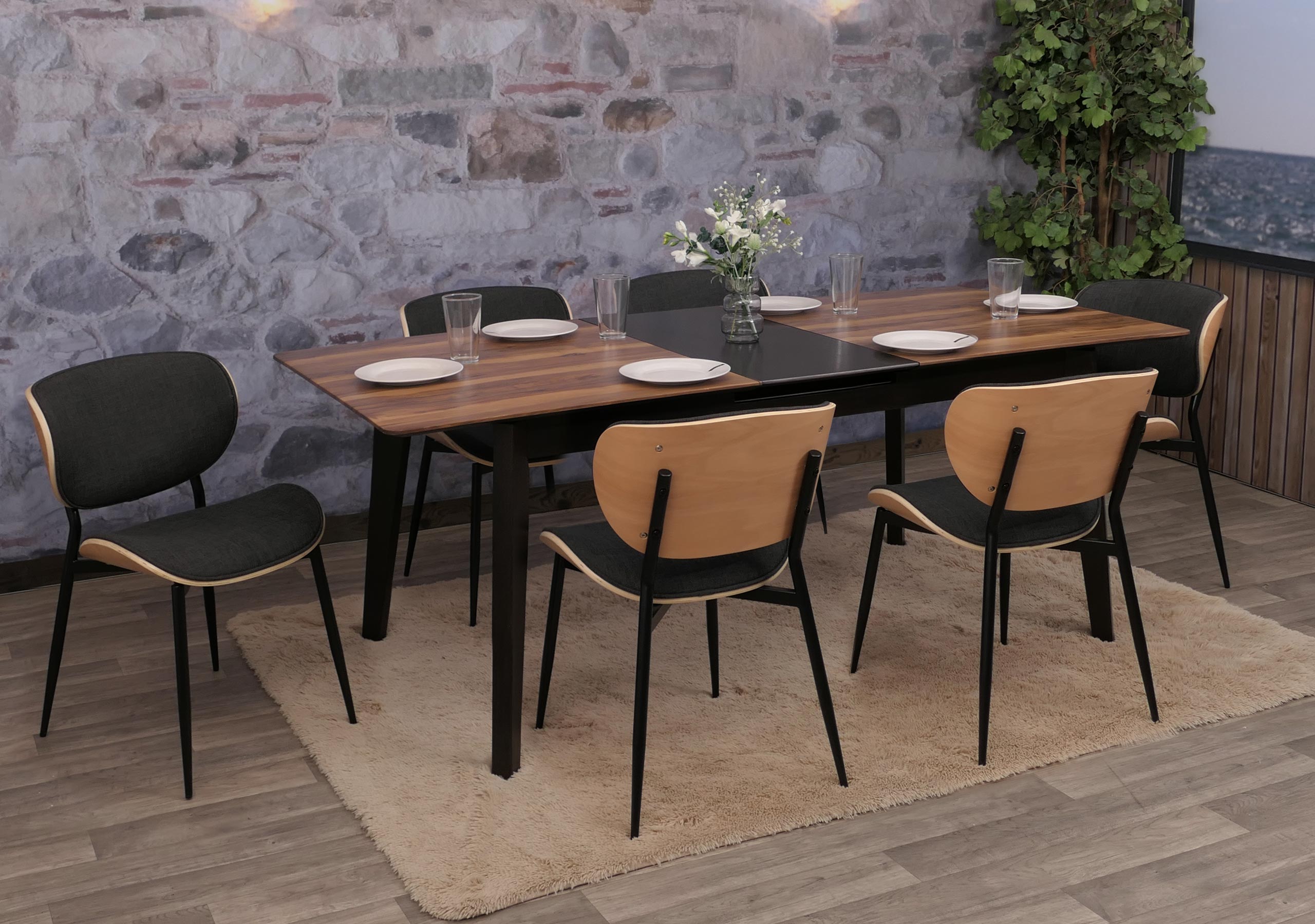 6er-Set Esszimmerstuhl MCW-O45, Bugholz Stoff (370g/m&sup2;) &Ouml;ko-Tex MVG-zertifiziert ~ natur, dunkelgrau - Bild 1