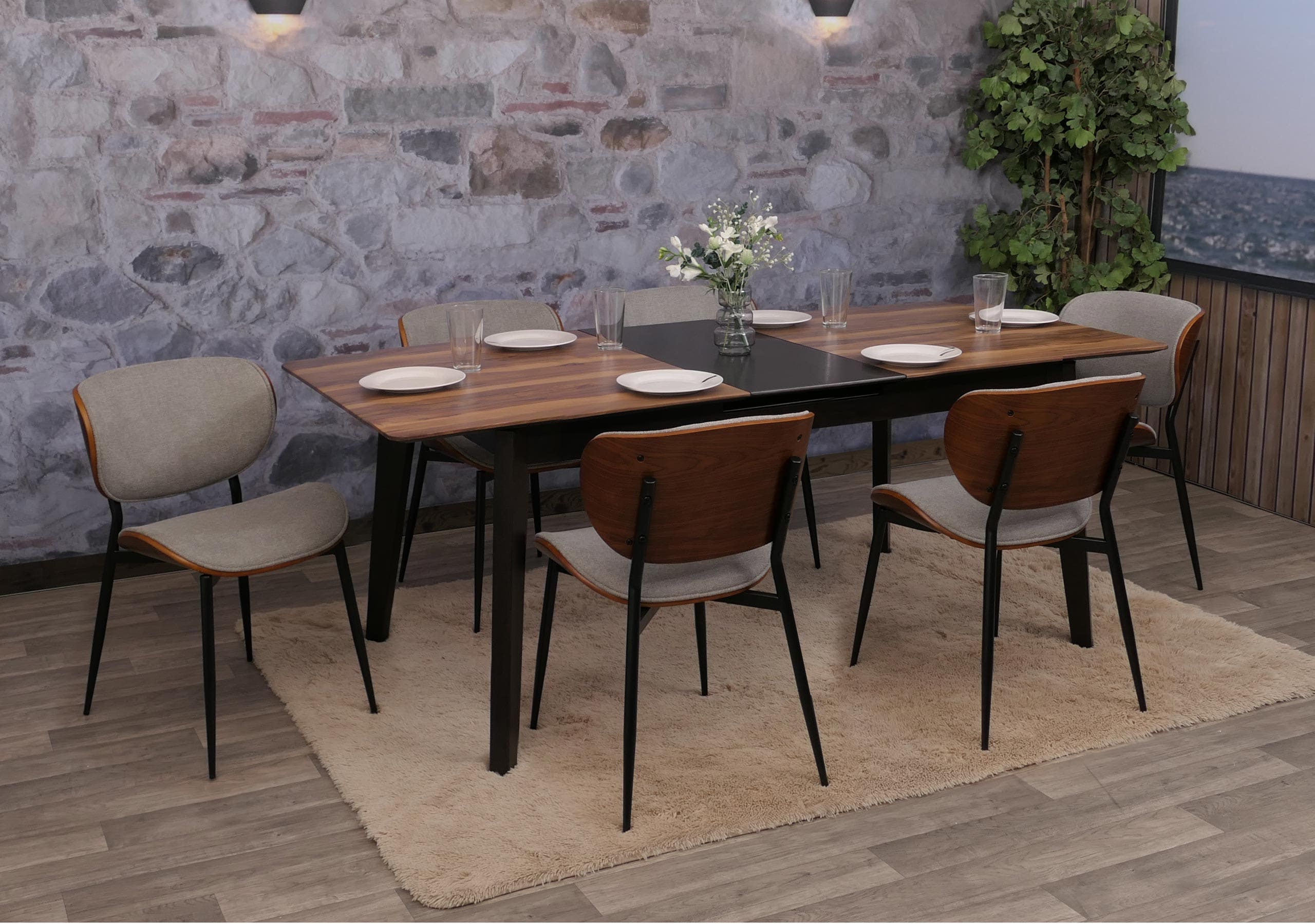 6er-Set Esszimmerstuhl MCW-O45, Bugholz Stoff (370g/m&sup2;) &Ouml;ko-Tex MVG-zertifiziert ~ Walnuss-Optik, hellgrau - Bild 1