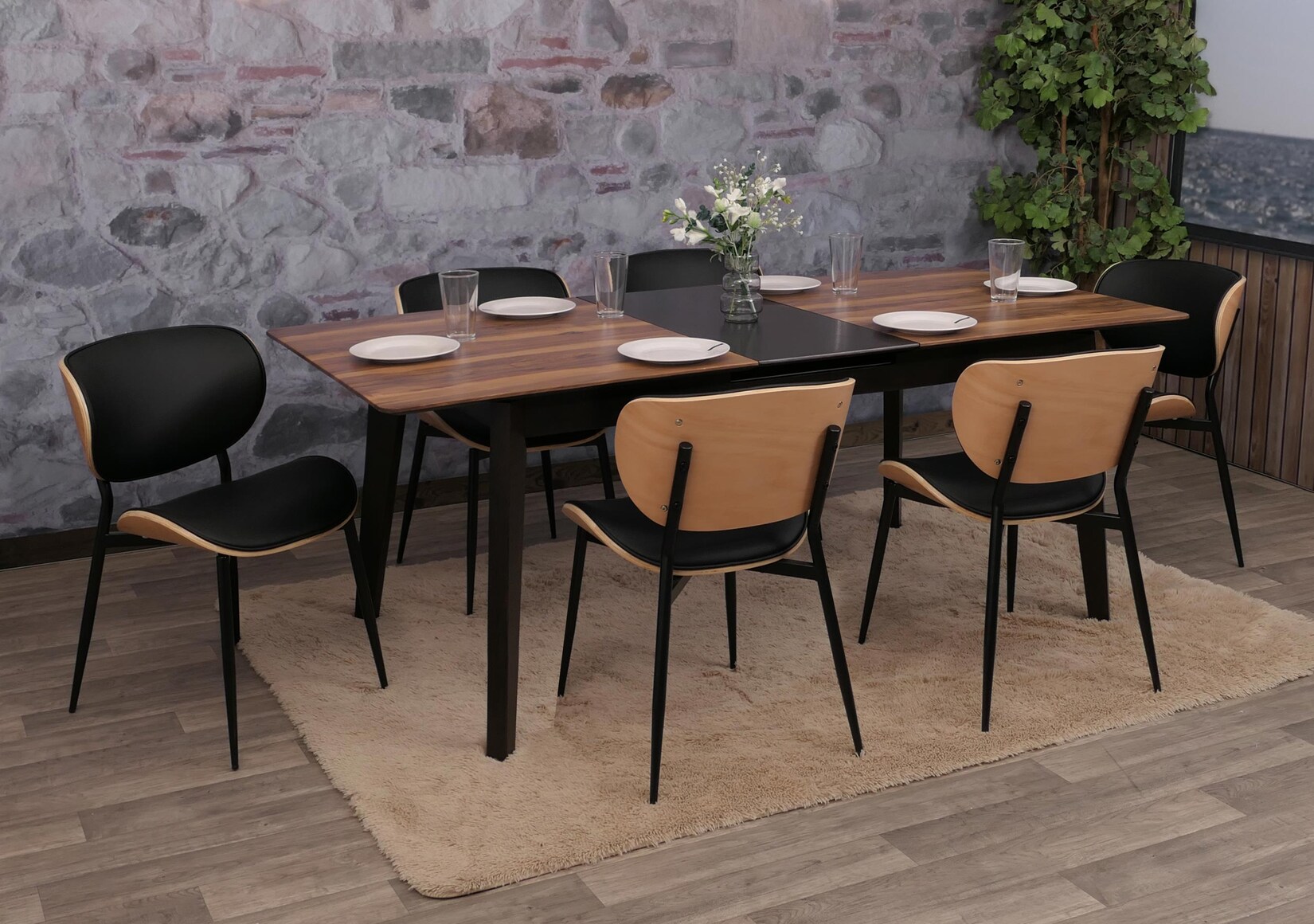 6er-Set Esszimmerstuhl MCW-O45, Stuhl, Bugholz Kunstleder 280g/m² Öko-Tex MVG ~ natur, schwarz