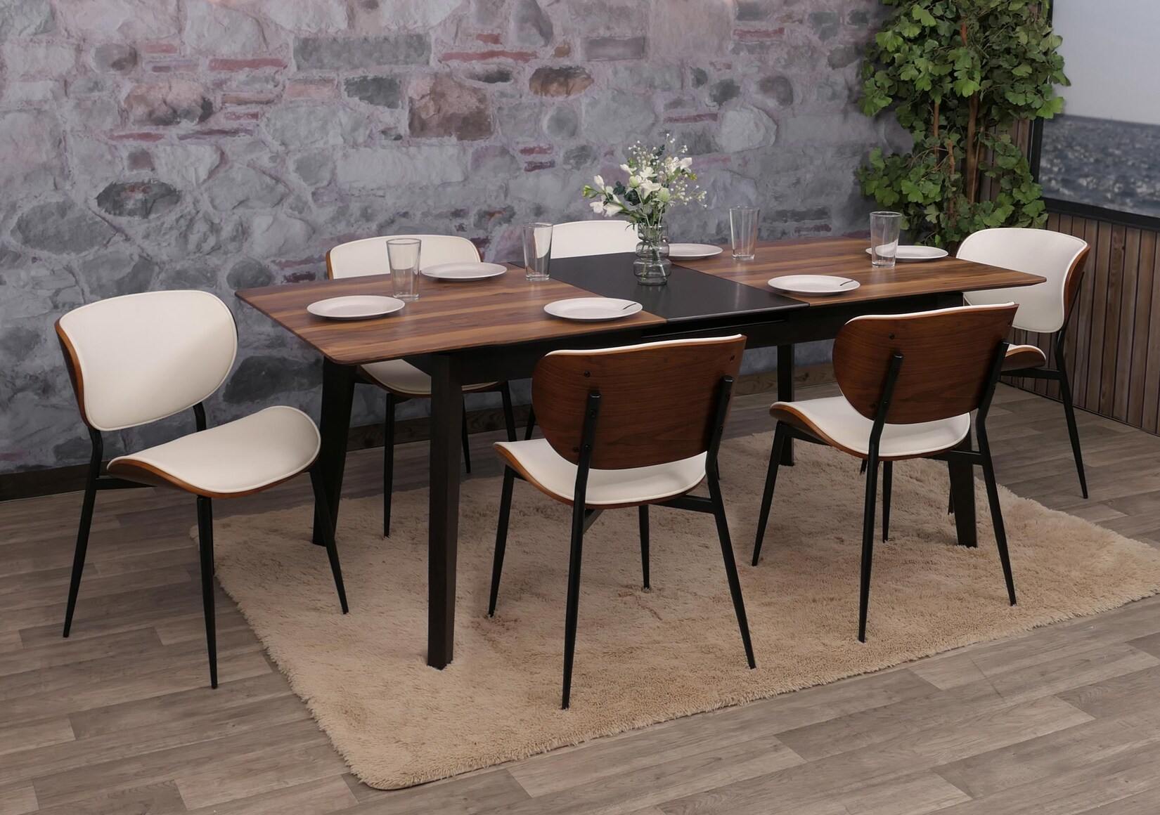 6er-Set Esszimmerstuhl MCW-O45, Stuhl, Bugholz Kunstleder 280g/m² Öko-Tex MVG ~ Walnuss-Optik, weiß