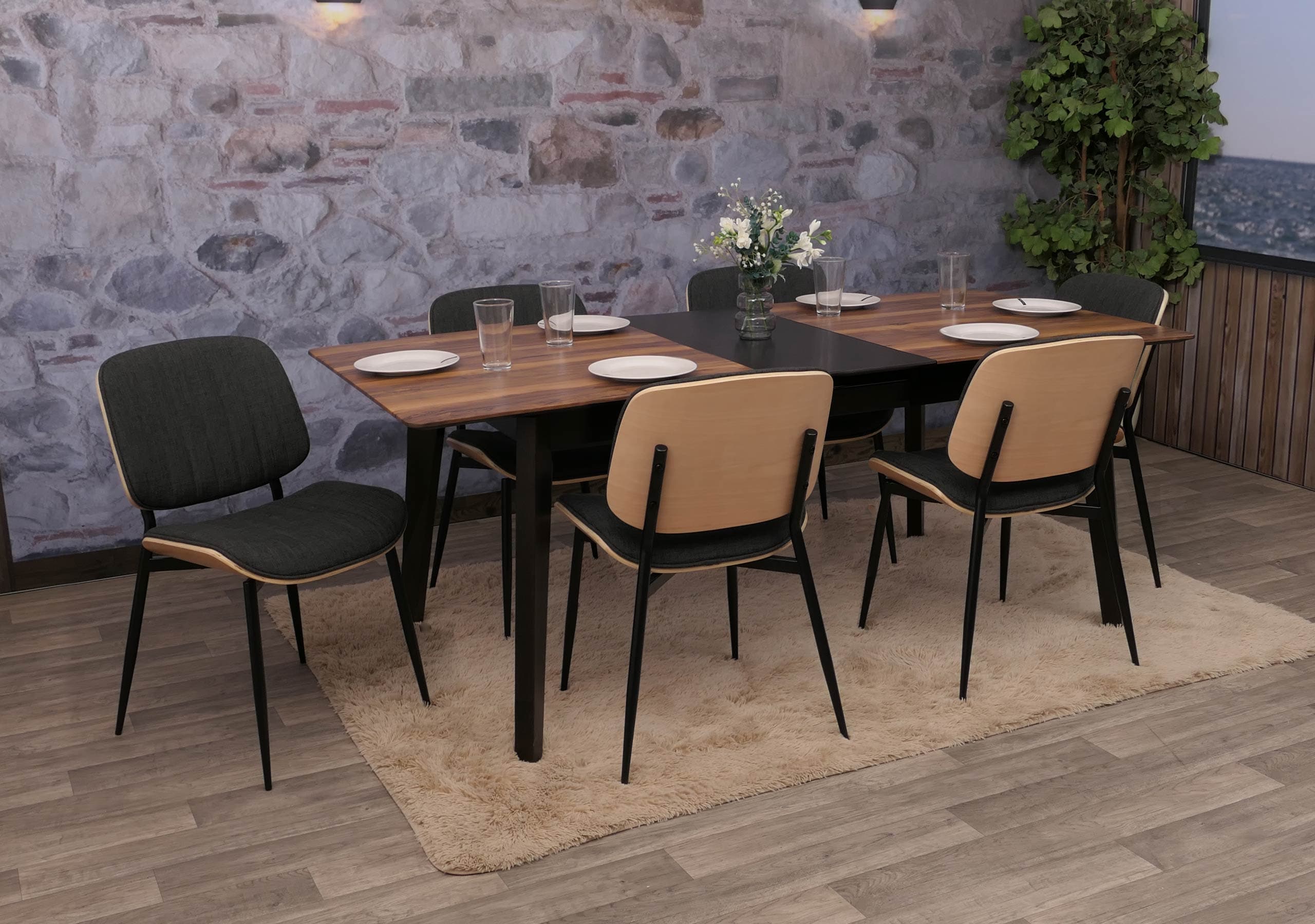 6er-Set Esszimmerstuhl MCW-O44, K&uuml;chenstuhl Stuhl, Bugholz Stoff (370g/m&sup2;) &Ouml;ko-Tex MVG ~ natur, dunkelgrau - Bild 1