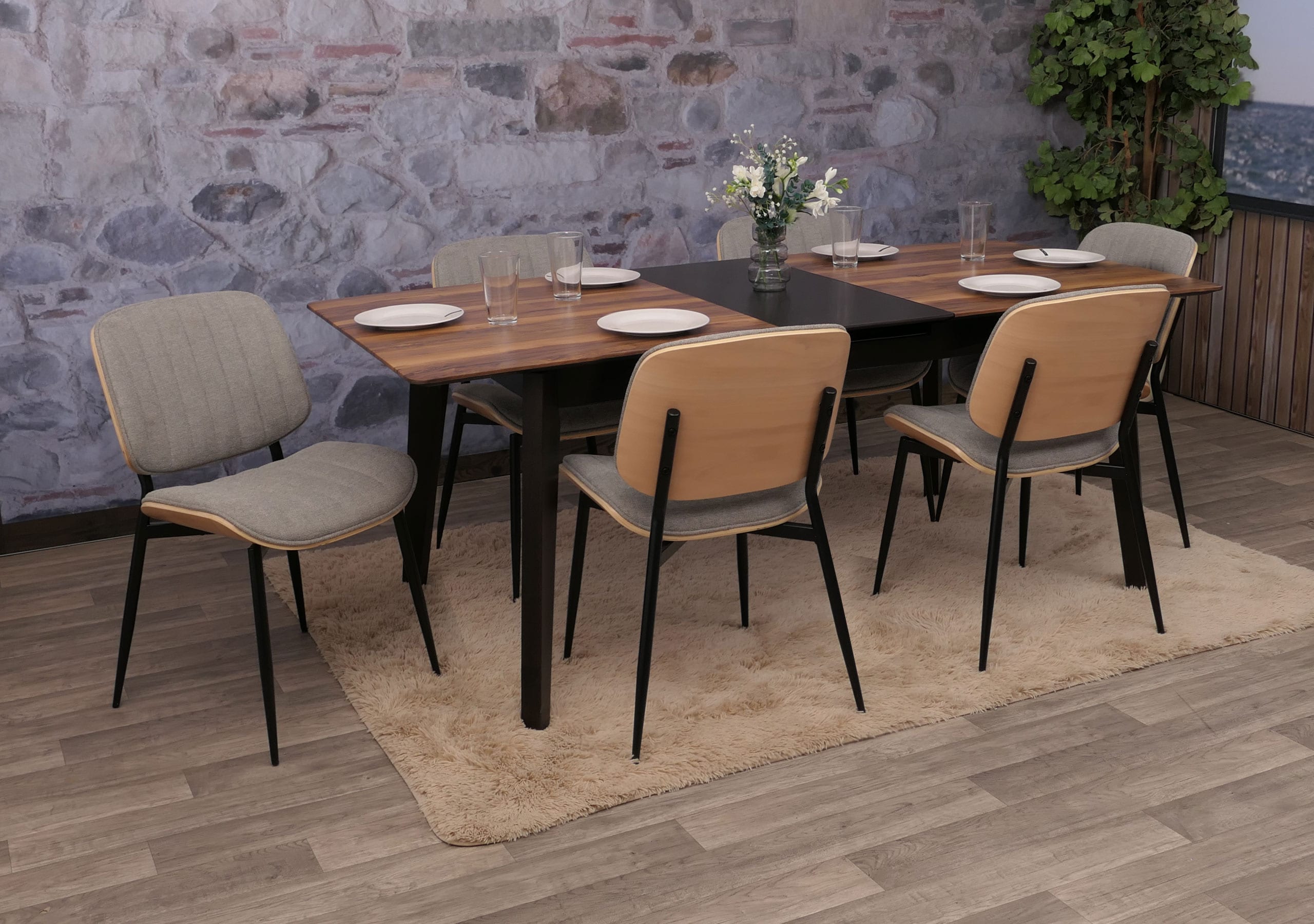 6er-Set Esszimmerstuhl MCW-O44, K&uuml;chenstuhl Stuhl, Bugholz Stoff (370g/m&sup2;) &Ouml;ko-Tex MVG ~ natur, hellgrau - Bild 1