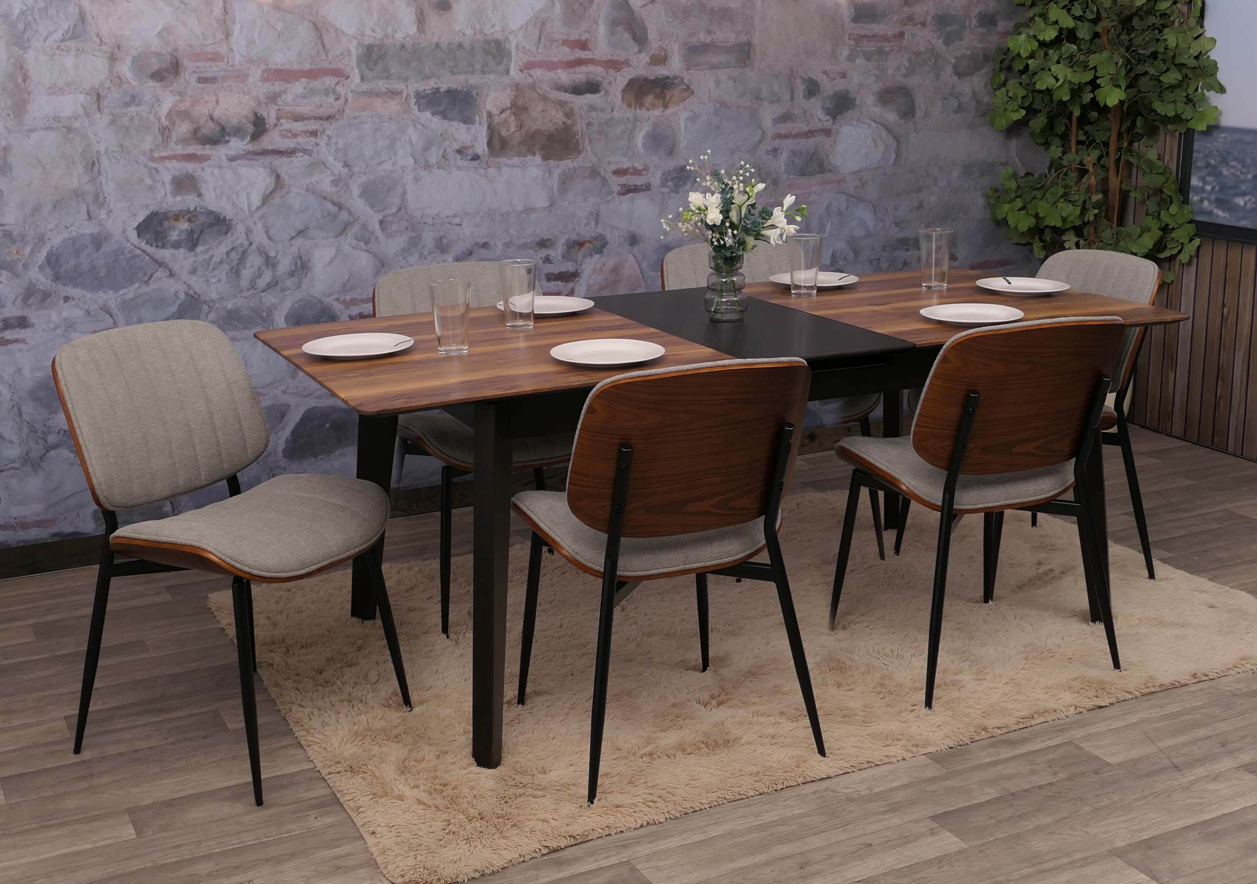 6er-Set Esszimmerstuhl MCW-O44, K&uuml;chenstuhl Stuhl, Bugholz Stoff (370g/m&sup2;) &Ouml;ko-Tex MVG ~ Walnuss-Optik, hellgrau - Bild 1