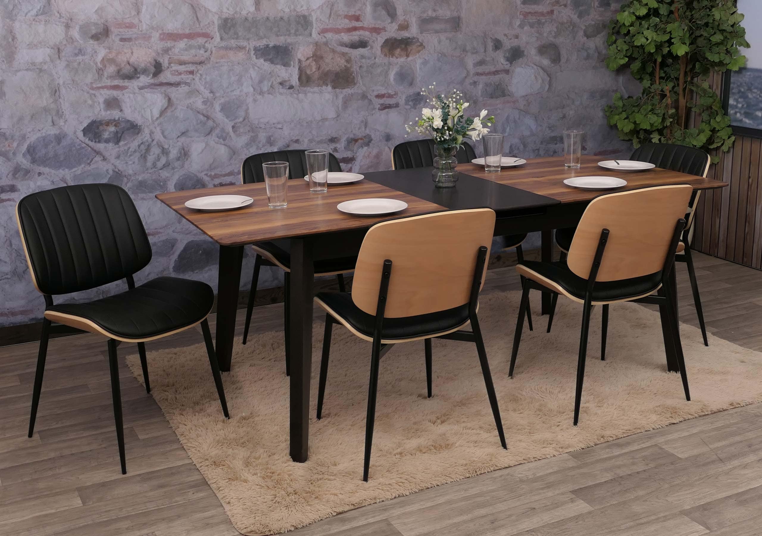 6er-Set Esszimmerstuhl MCW-O44, K&uuml;chenstuhl Stuhl, Bugholz Kunstleder &Ouml;ko-Tex MVG ~ natur, schwarz - Bild 1