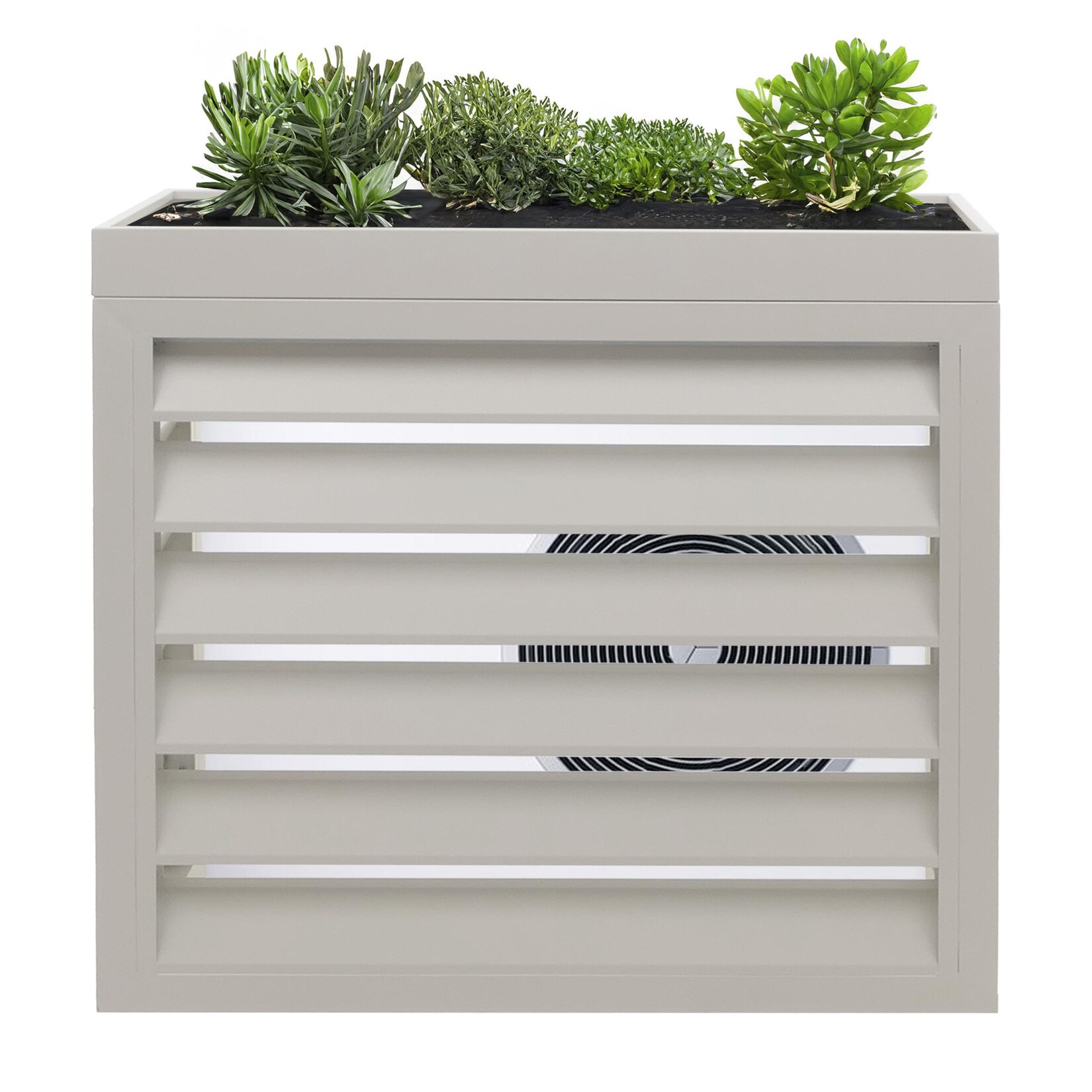 Verkleidung für Klimaanlage/Wärmepumpe MCW-O43, Abdeckung Schutzgitter Pflanzkasten, Metall 80x90x38cm ~ grau-weiß | 04057651759302
