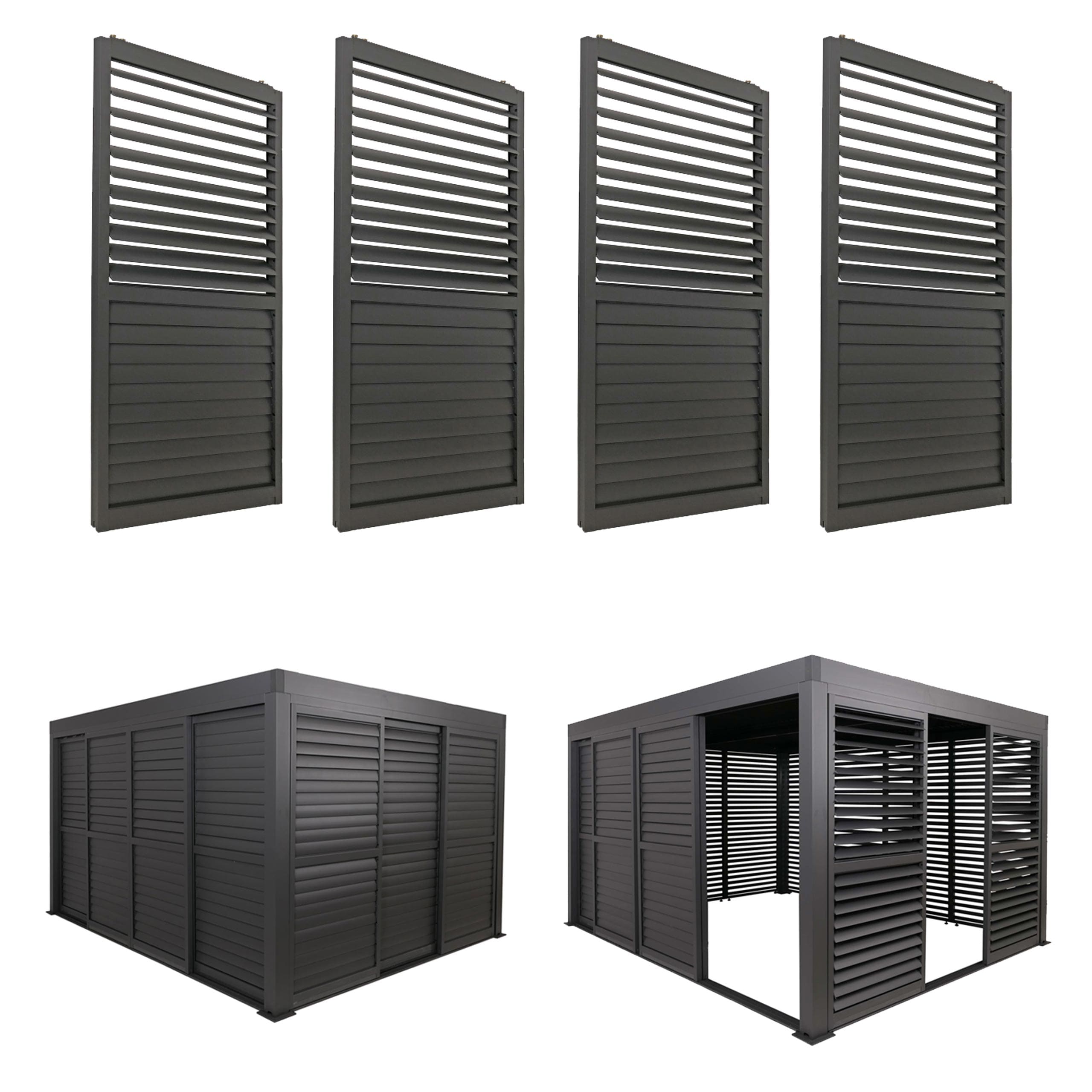 4er-Set Aluminium Schiebet&uuml;r f&uuml;r Pergola MCW-L46, Terrassen&uuml;berdachung, Lamellenpaneel Modul, 206x369cm ~ anthrazit - Bild 1