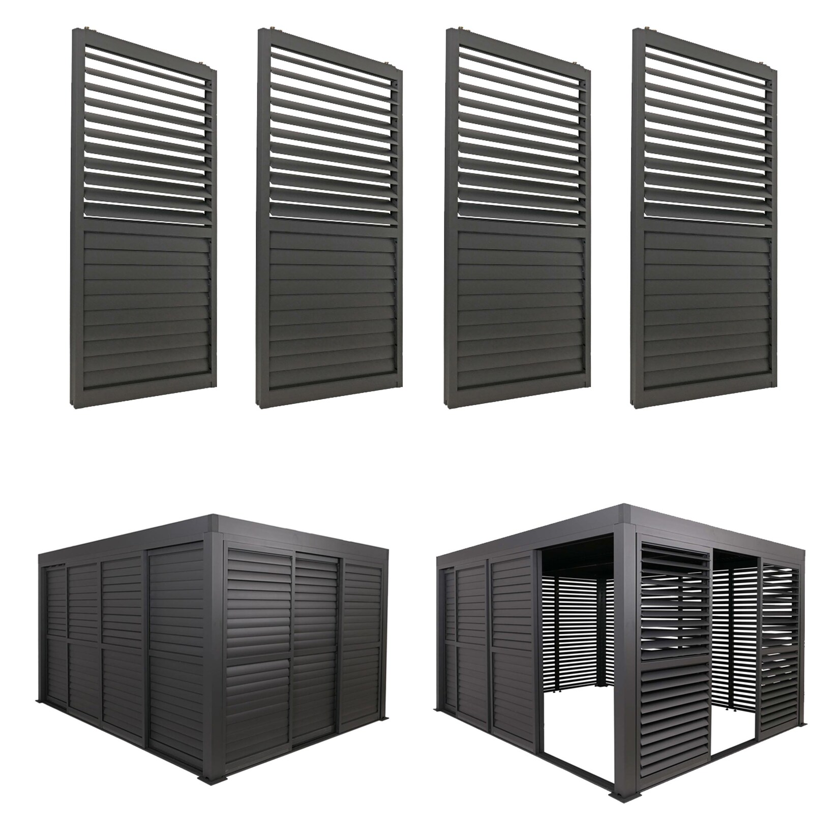 4er-Set Aluminium Schiebetür für Pergola MCW-L46, Terrassenüberdachung, Lamellenpaneel Modul, 206x369cm ~ anthrazit