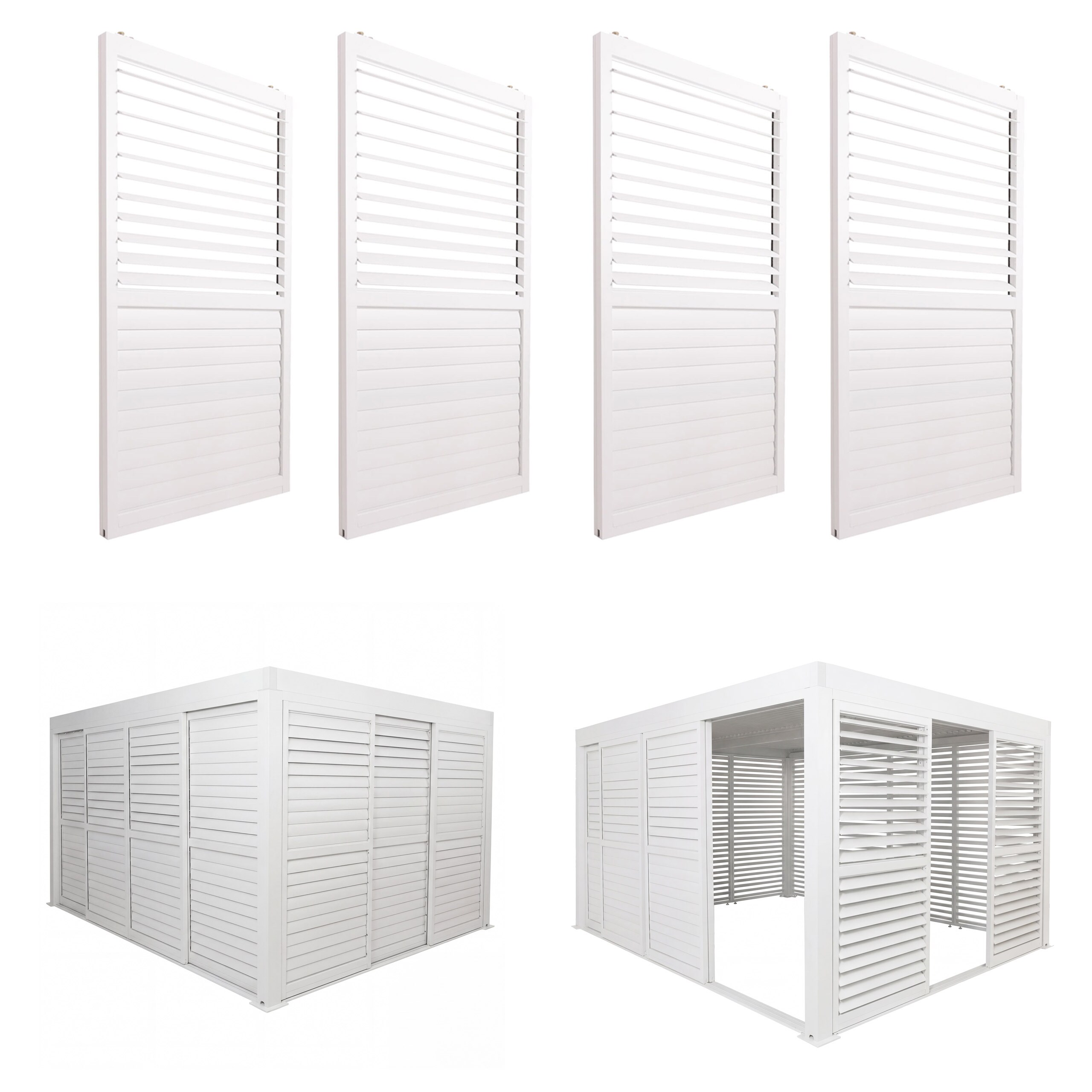 4er-Set Aluminium Schiebet&uuml;r f&uuml;r Pergola MCW-L46, Terrassen&uuml;berdachung, Lamellenpaneel Modul, 206x369cm ~ wei&szlig; - Bild 1