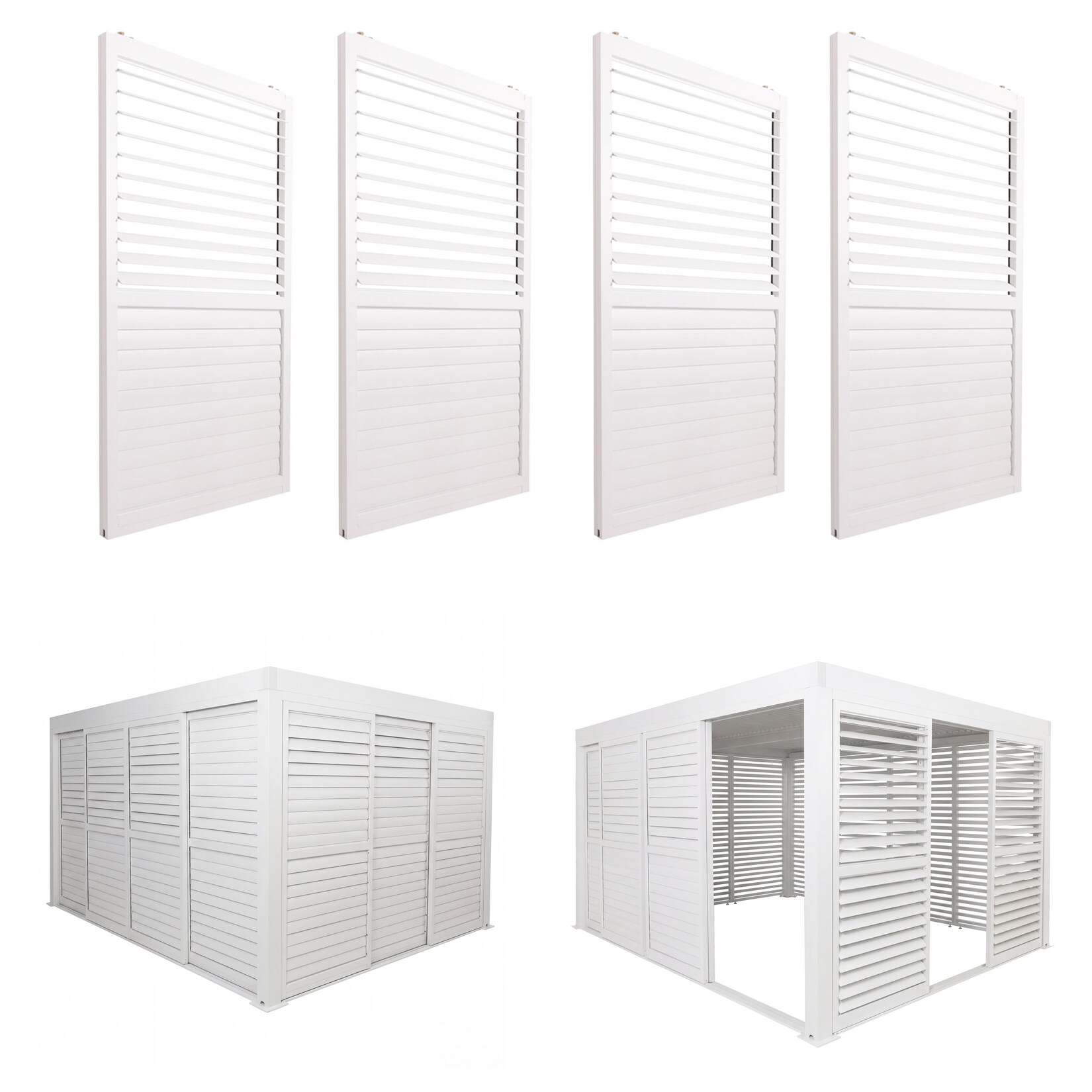 4er-Set Aluminium Schiebetür für Pergola MCW-L46, Terrassenüberdachung, Lamellenpaneel Modul, 206x369cm ~ weiß
