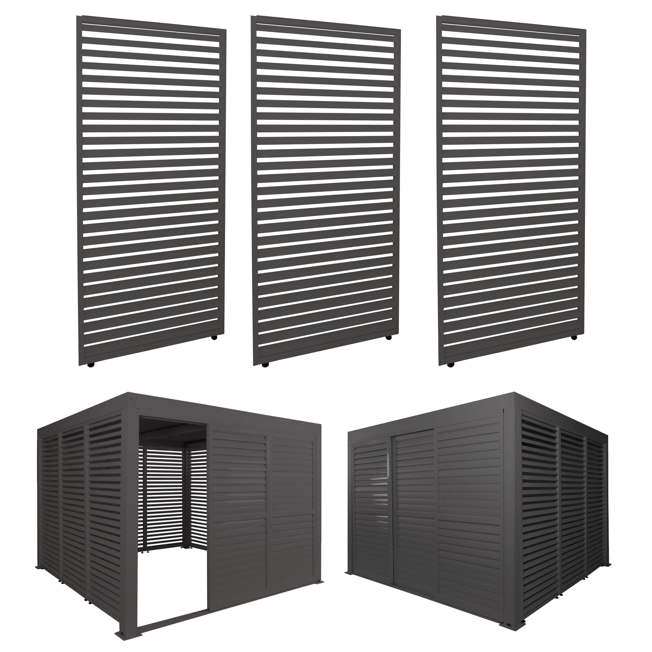 3er-Set Aluminium Paneele f&uuml;r Pergola MCW-L46, Terrassen&uuml;berdachung, Lamellenpaneel Modul, 204x271cm ~ anthrazit - Bild 1