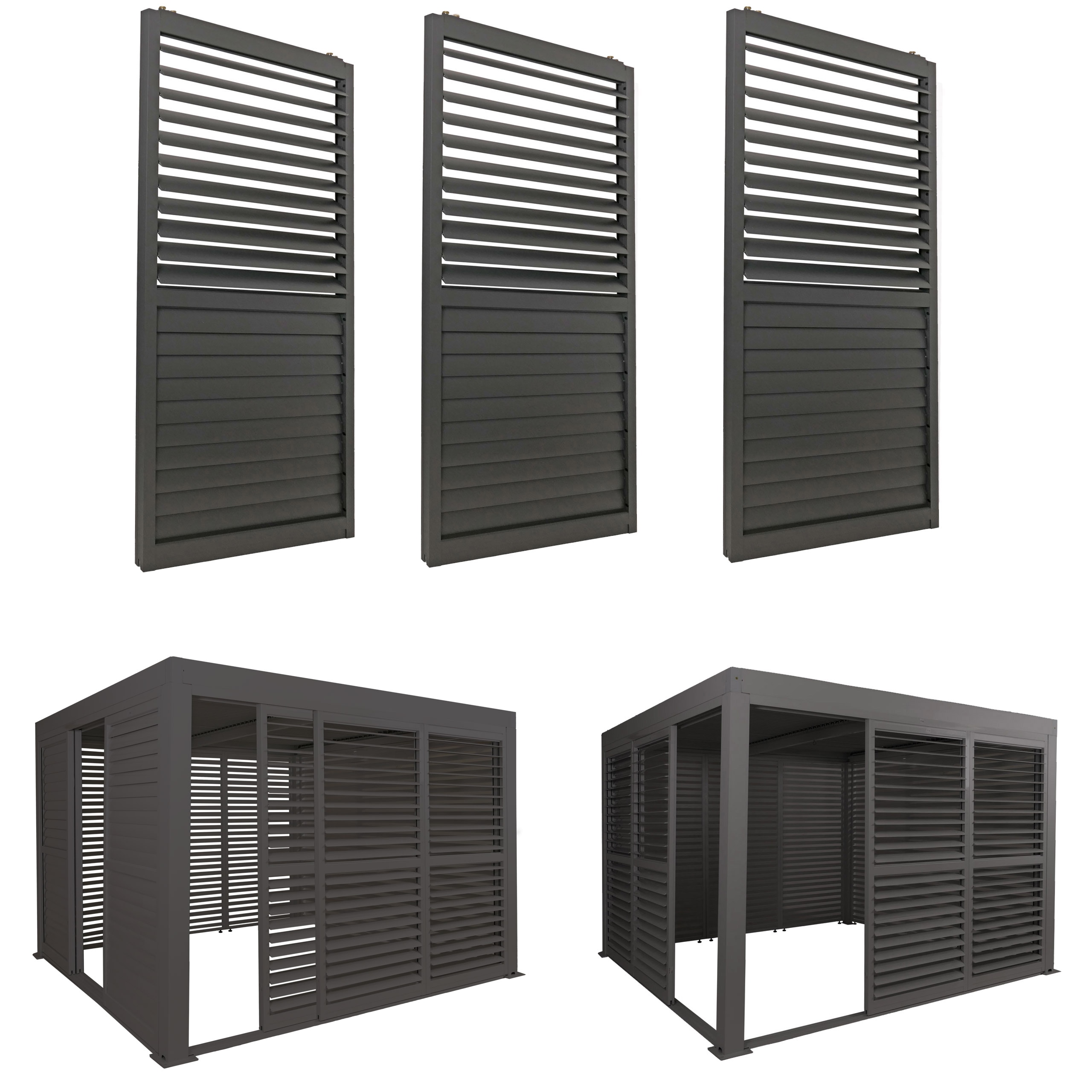 3er-Set Aluminium Schiebet&uuml;r f&uuml;r Pergola MCW-L46, Terrassen&uuml;berdachung, Lamellenpaneel Modul, 206x272cm ~ anthrazit - Bild 1