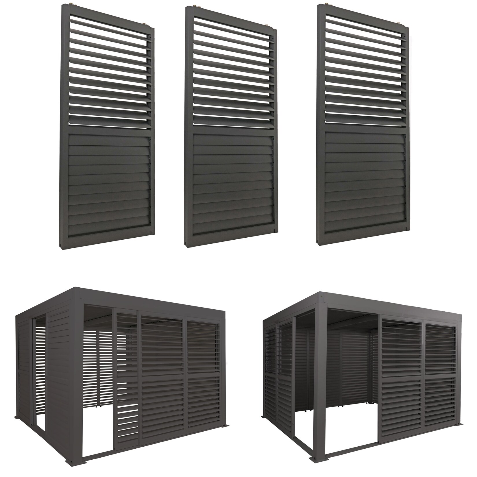 3er-Set Aluminium Schiebetür für Pergola MCW-L46, Terrassenüberdachung, Lamellenpaneel Modul, 206x272cm ~ anthrazit