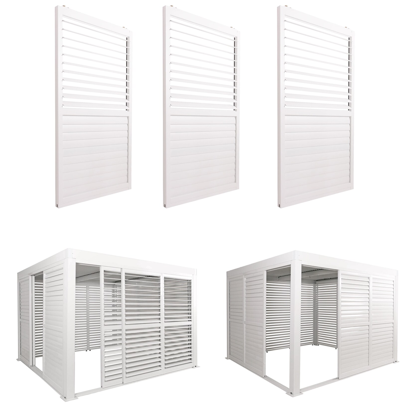 3er-Set Aluminium Schiebetür für Pergola MCW-L46, Terrassenüberdachung, Lamellenpaneel Modul, 206x272cm ~ weiß