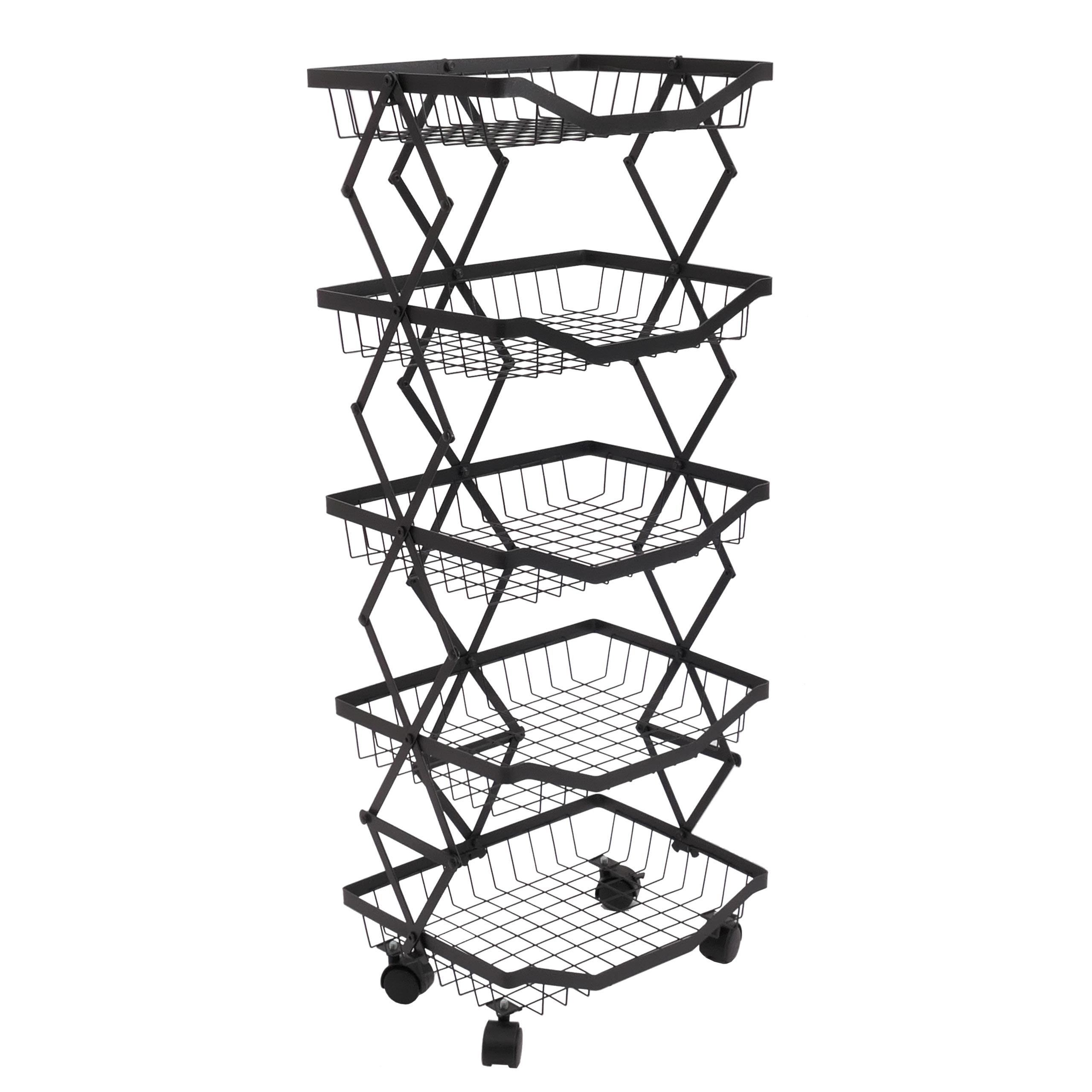 Regal MCW-N53, K&uuml;chenregal Rollregal K&uuml;chenwagen Standregal, Korb faltbar rollbar Eisen 95x39x28cm ~ schwarz - Bild 1