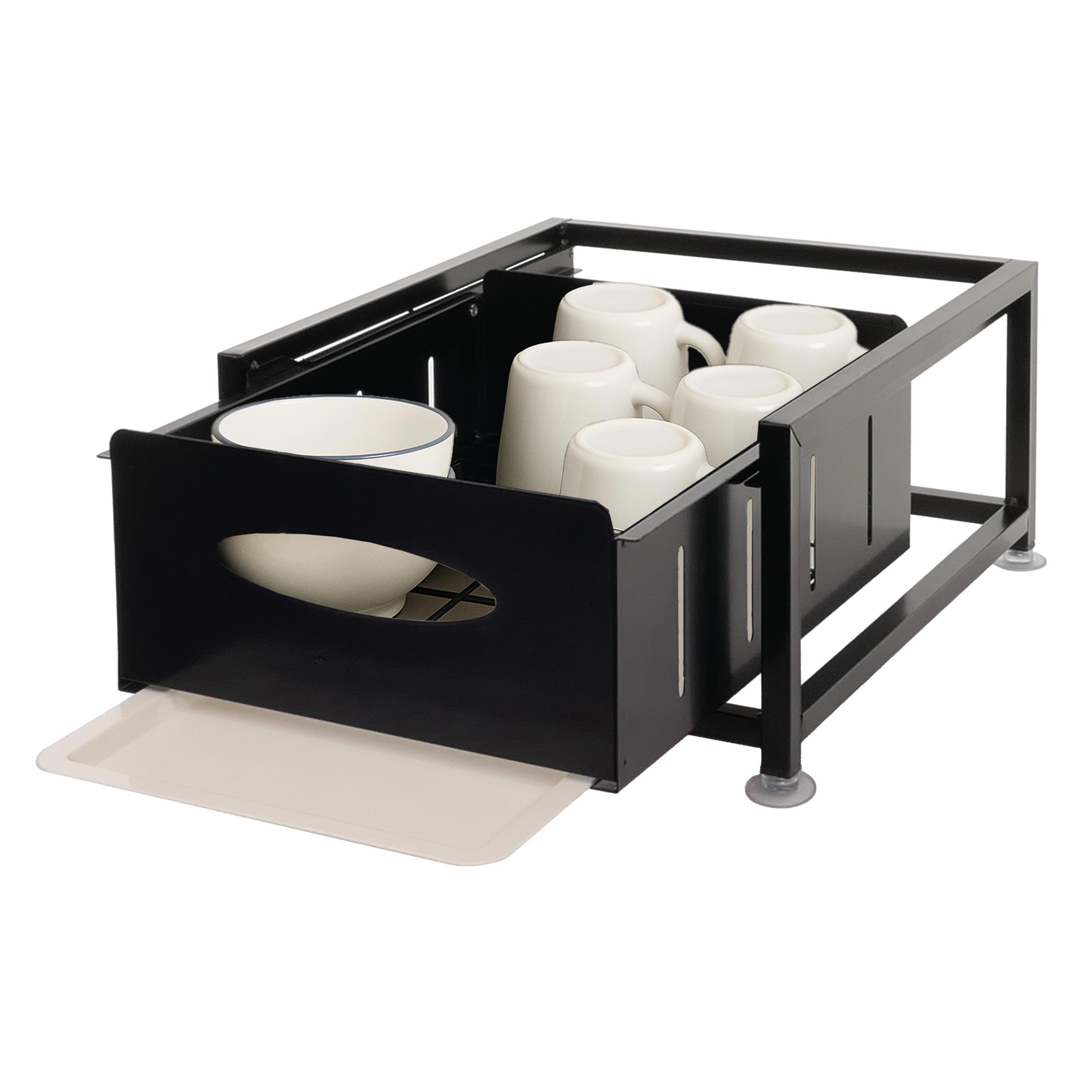 Schrankschublade MCW-N51 mit Tablett, K&uuml;chen-/Geschirrablage Schrankauszug ausziehbar, Metall 19x34x42cm ~ schwarz - Bild 1