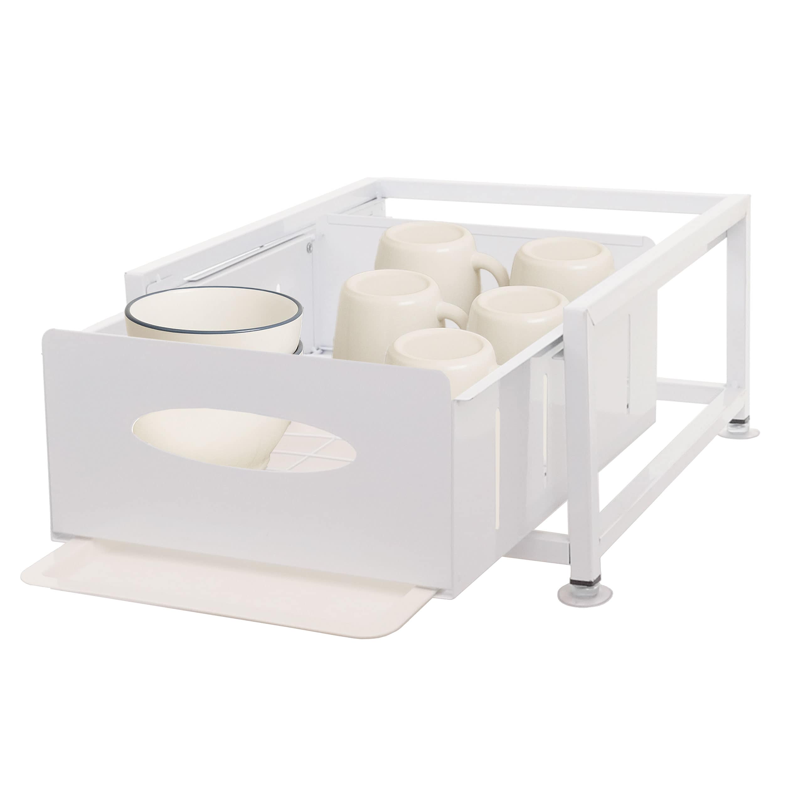 Schrankschublade MCW-N51 mit Tablett, K&uuml;chen-/Geschirrablage Schrankauszug ausziehbar, Metall 19x34x42cm ~ wei&szlig; - Bild 1