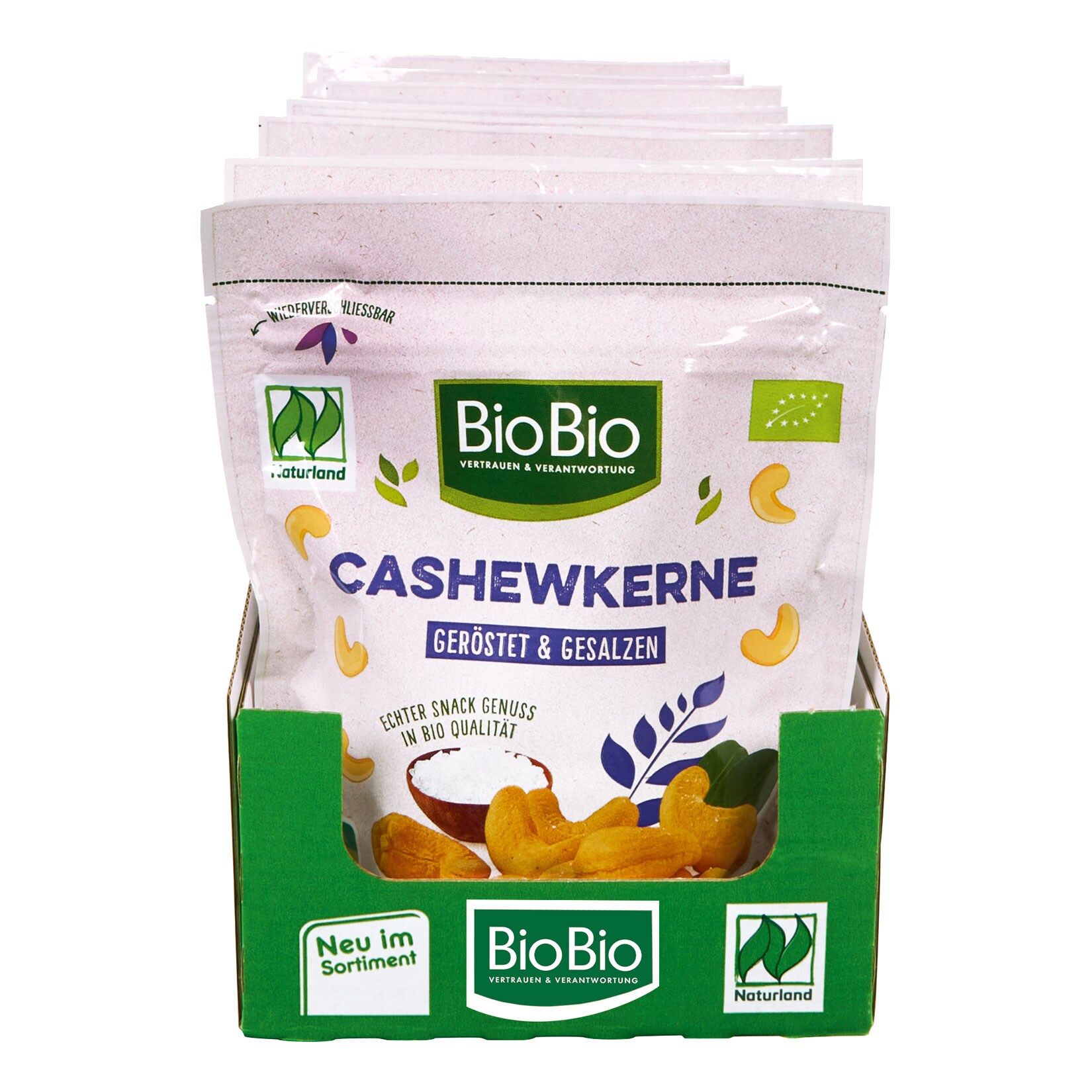 BioBio Cashewkerne Naturland ger&ouml;stet und gesalzen 125 g, 10er Pack - Bild 1