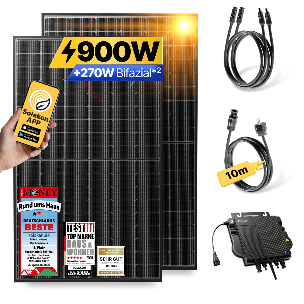 Balkonkraftwerk 900W/800W Solaranlage Steckerfertig WIFI Komplettset Photovoltaik Anlage 800W, Kabell&auml;nge: 10m - Bild 1